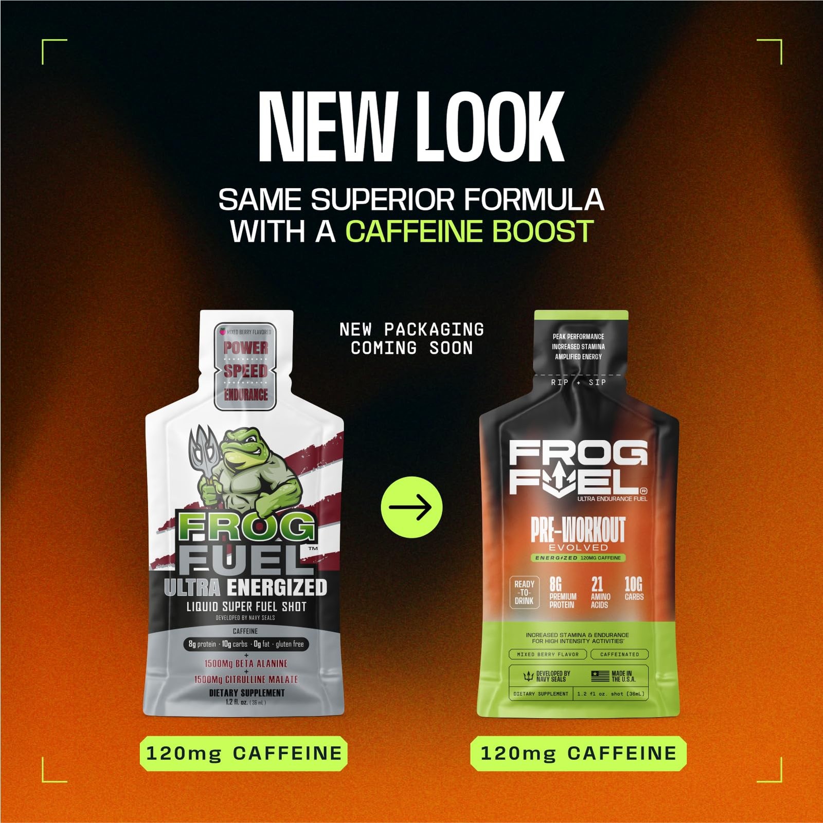 Frog Fuel Ultra Energy Gel & Energized Pre Workout Shot with 120mg 24 Pack