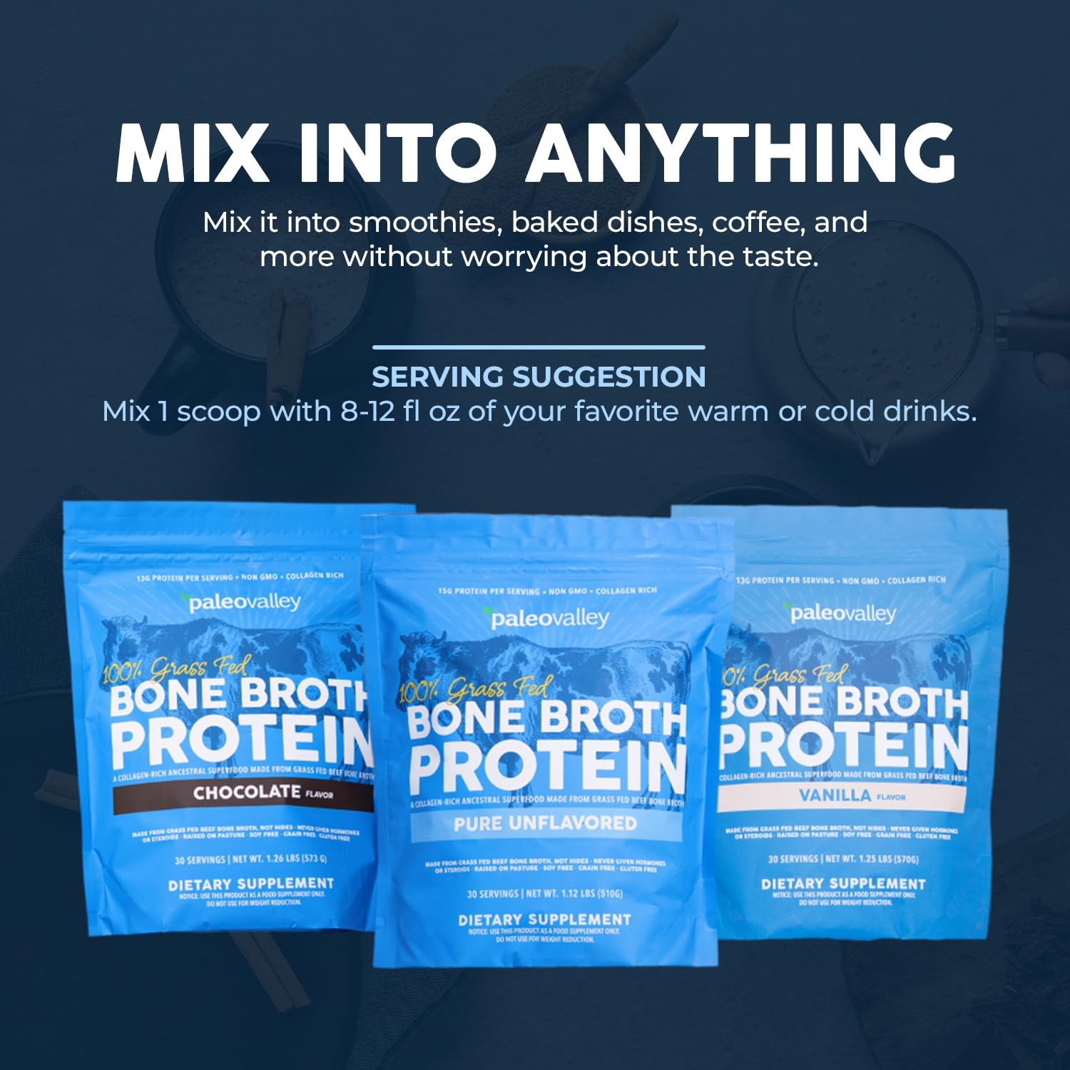 Bone Broth Protein Powder 100% Grass Fed Beef 15g Protein Per Serving No