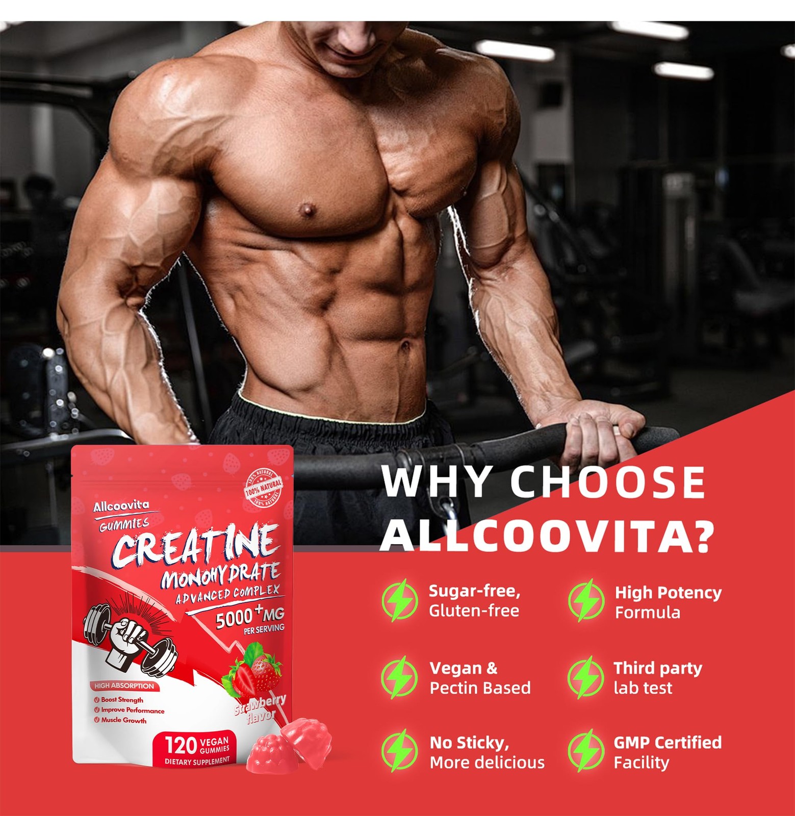 NSF Certified Creatine Gummy – Creatine Monohydrate Gummies 5000mg for Men & …