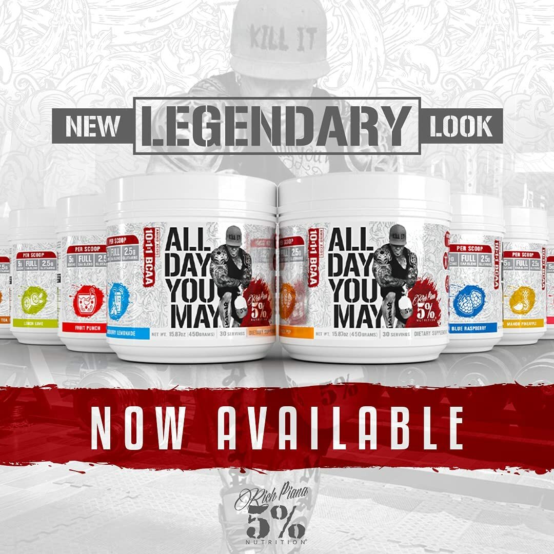 5% Nutrition Rich Piana All Day You May BCAA ALL FLAVORS & CAFFEINATED 💪 AMINOS