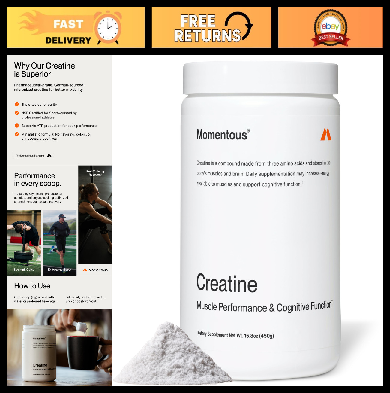 Creatine Monohydrate Powder – Supports Strength, Lean Muscle & Recovery – 90 Ser