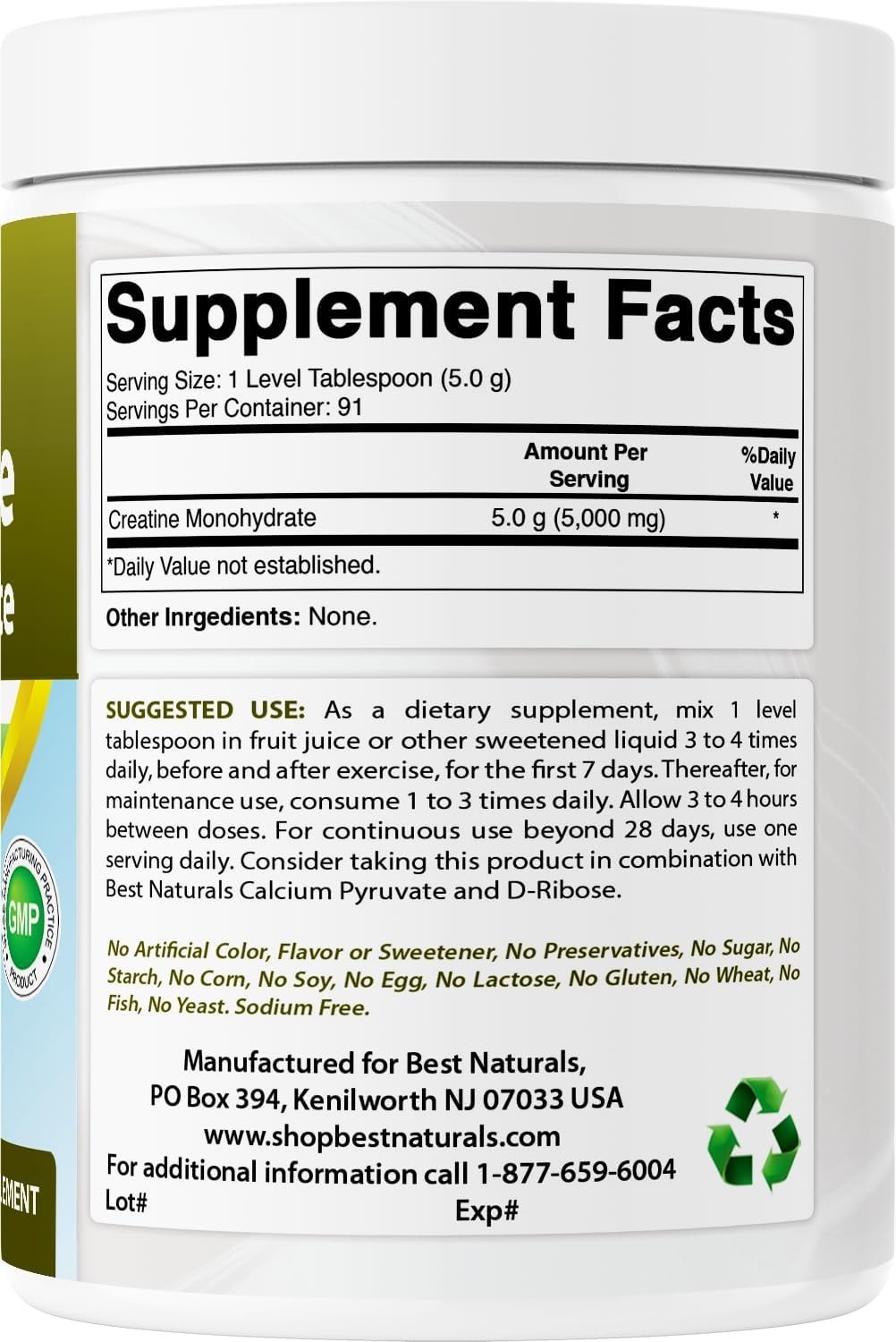 Best Naturals Creatine Monohydrate 1 Lb Powder