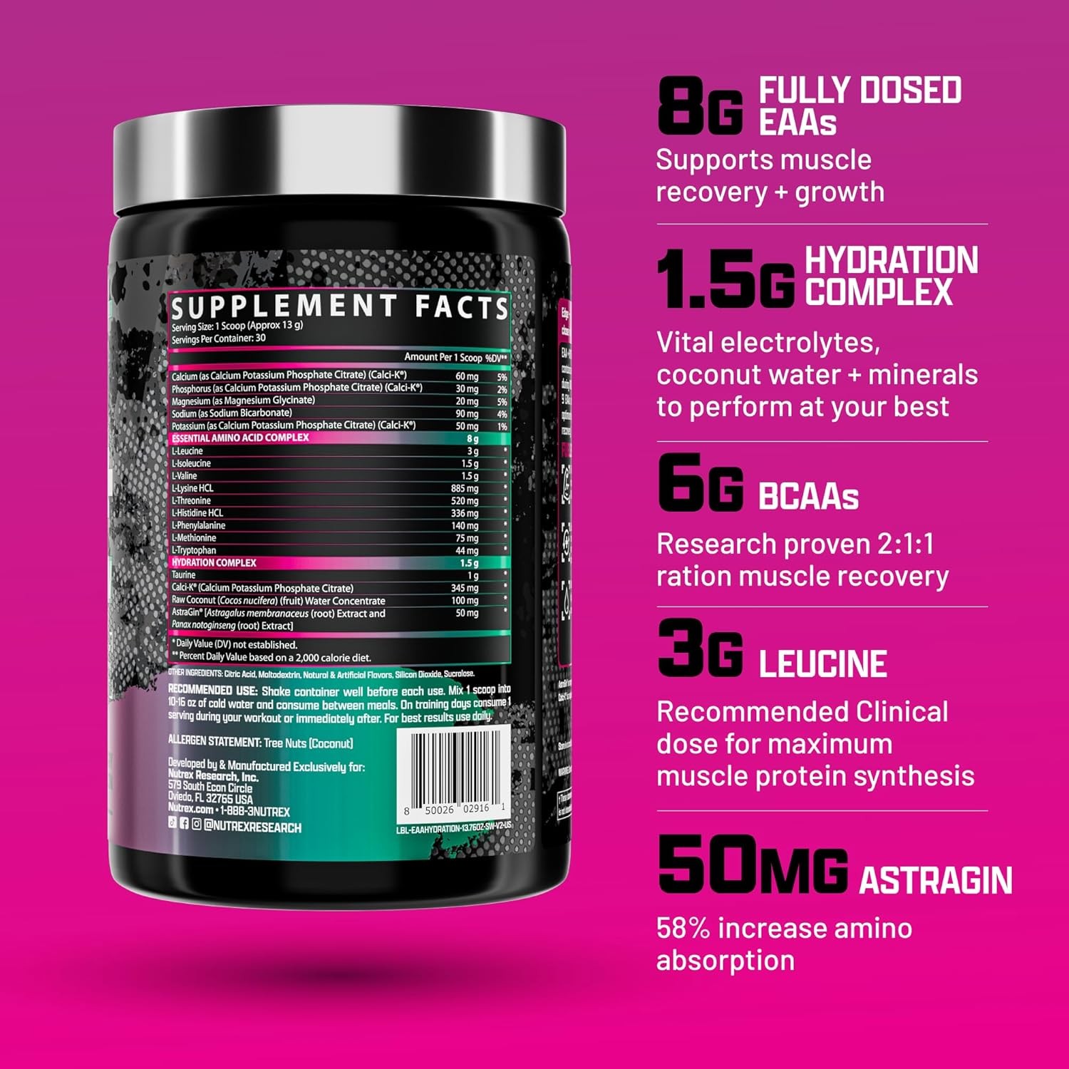 Nutrex EAA + Hydration BCAA Amino Acids Electrolytes Muscle Recovery Endurance