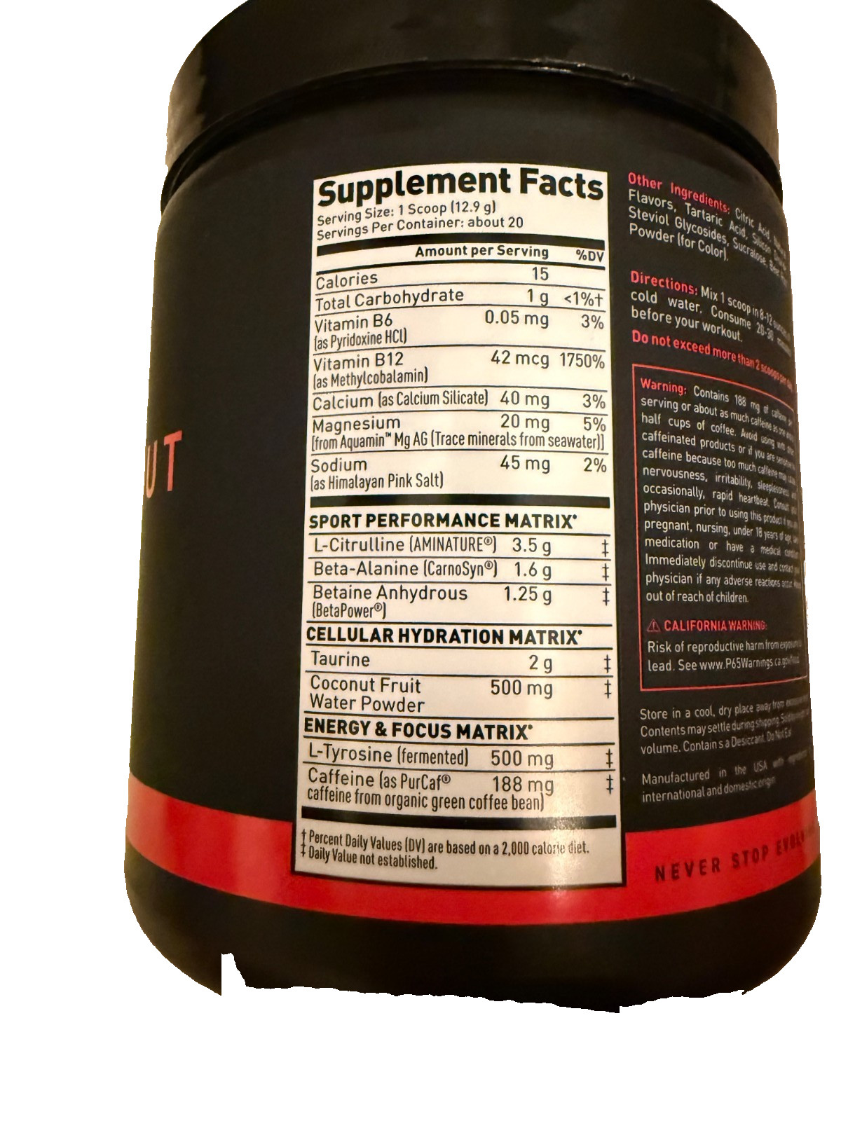 Kaged Pre-Workout Sport Fruit Punch 20 Servings 9.10oz New Sealed Exp 08/2027