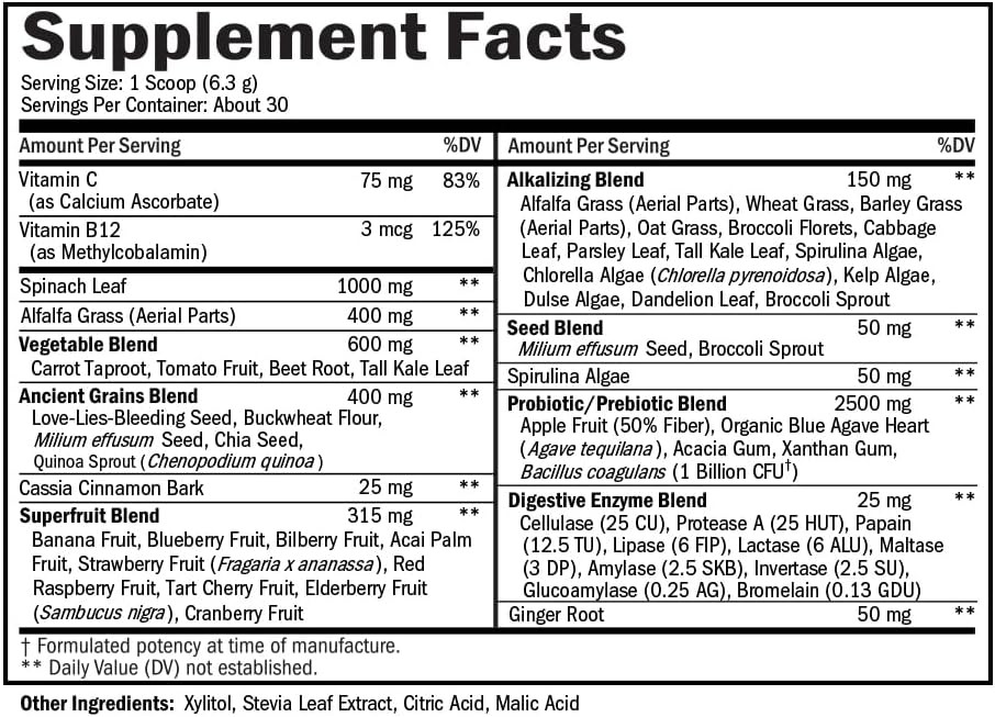 Clean Greens Superfood w/ Prebiotic Probiotic & Digestive Enzymes (30 Servings)
