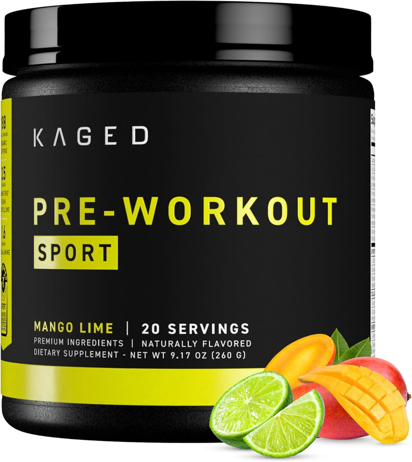 Sport Pre Workout Powder for Men & Women, Mango Lime, Sport Certified, 188Mg Ca