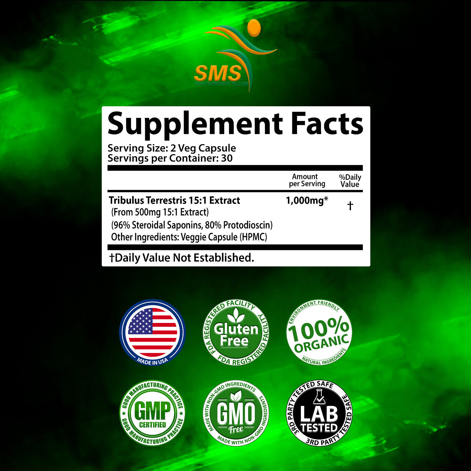 TRIBULUS TERRESTRIS 96% SAPONINS BODY BUILD SPORT FITNESS SUPPLEMENT 7500mg