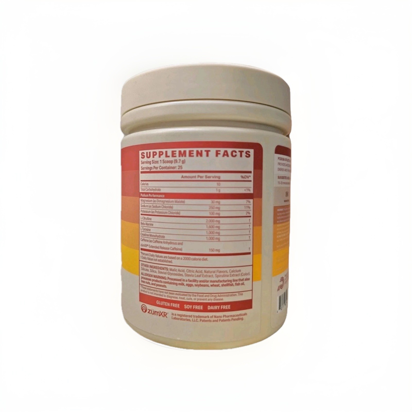 PODIUM Natural Flavors & Sweeteners Athlete Pre Workout Blue Raspberry Exp 03/26