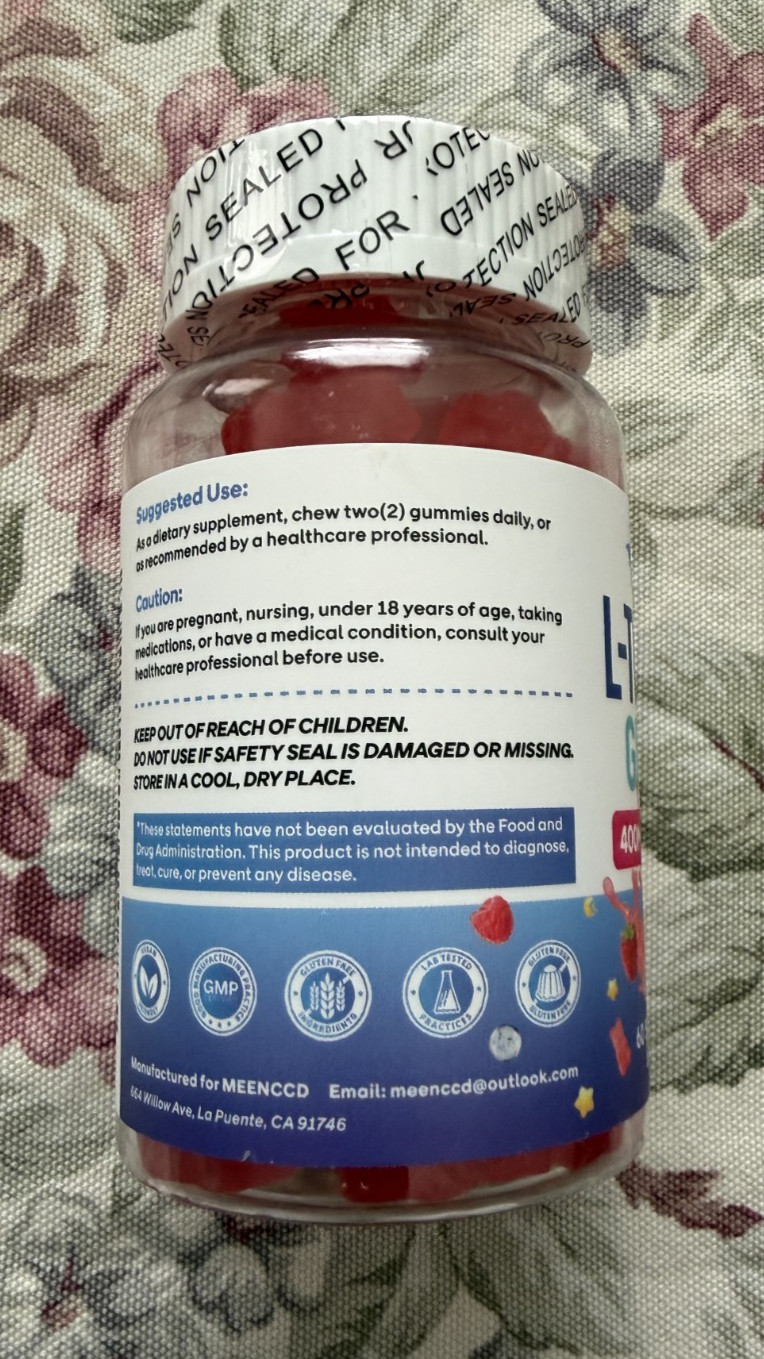 MEENCCD L-Theanine Gummies 400mg, Sugar-Free L-Theanine Supplement for Focus