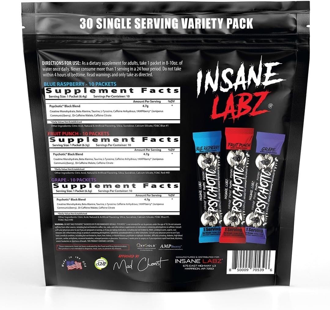 Insane Labz PSY-CHO-TIC BLACK Pre-Workout Energy Focus Pumps 35 Servings New