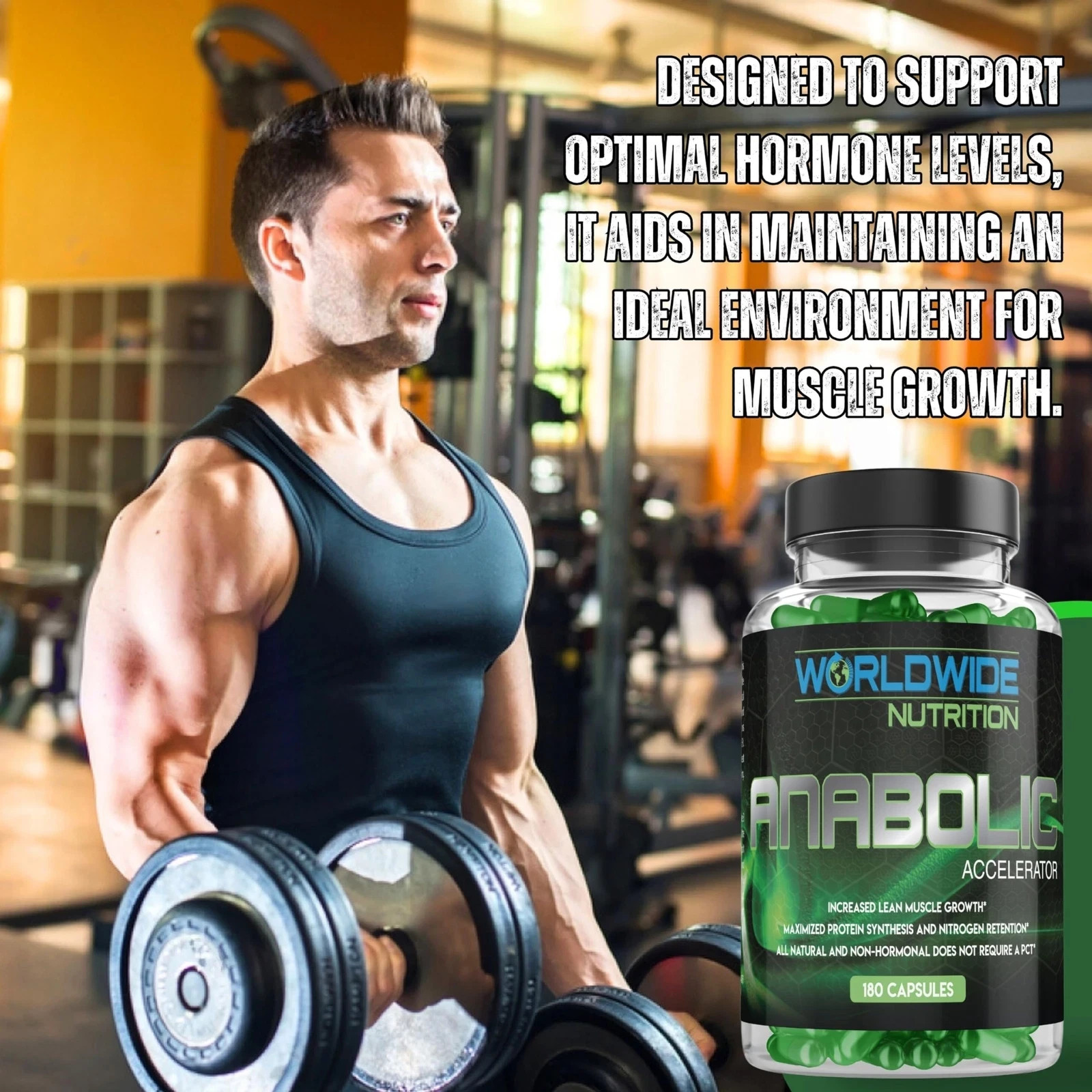 Worldwide Nutrition Anabolic Accelerator 180 Count Muscle Growth Energy Men