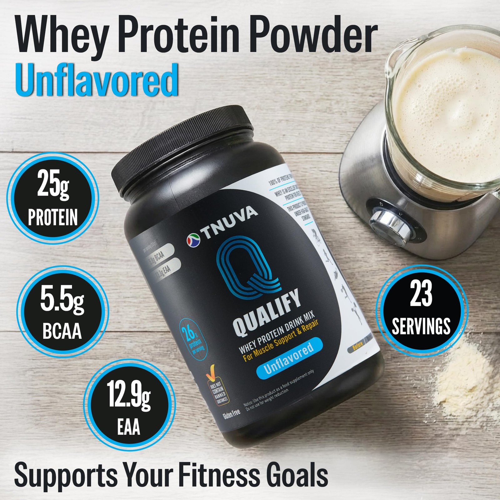 Qualify Unflavored Whey Protein Powder. 25G Protein Shake For Post Workout