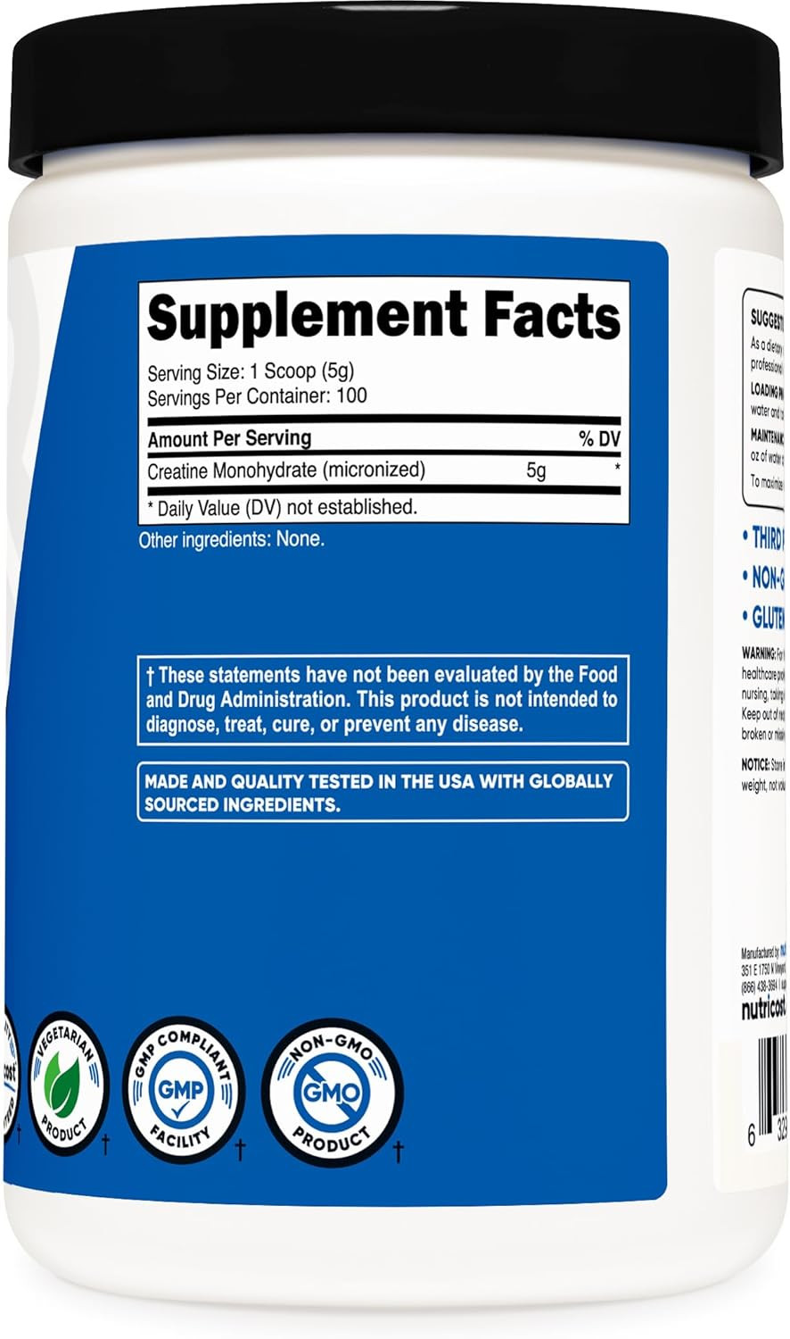 Creatine Monohydrate Micronized Powder 500g – 5000mg per Serving, 100 Servings