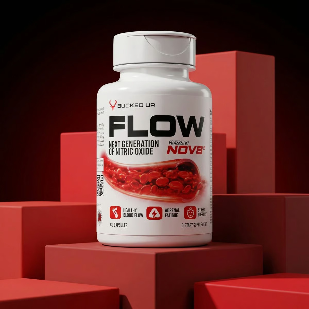 Bucked Up Flow 120 Caps Nitric Oxide Blood Flow Stress Mood Performance Support