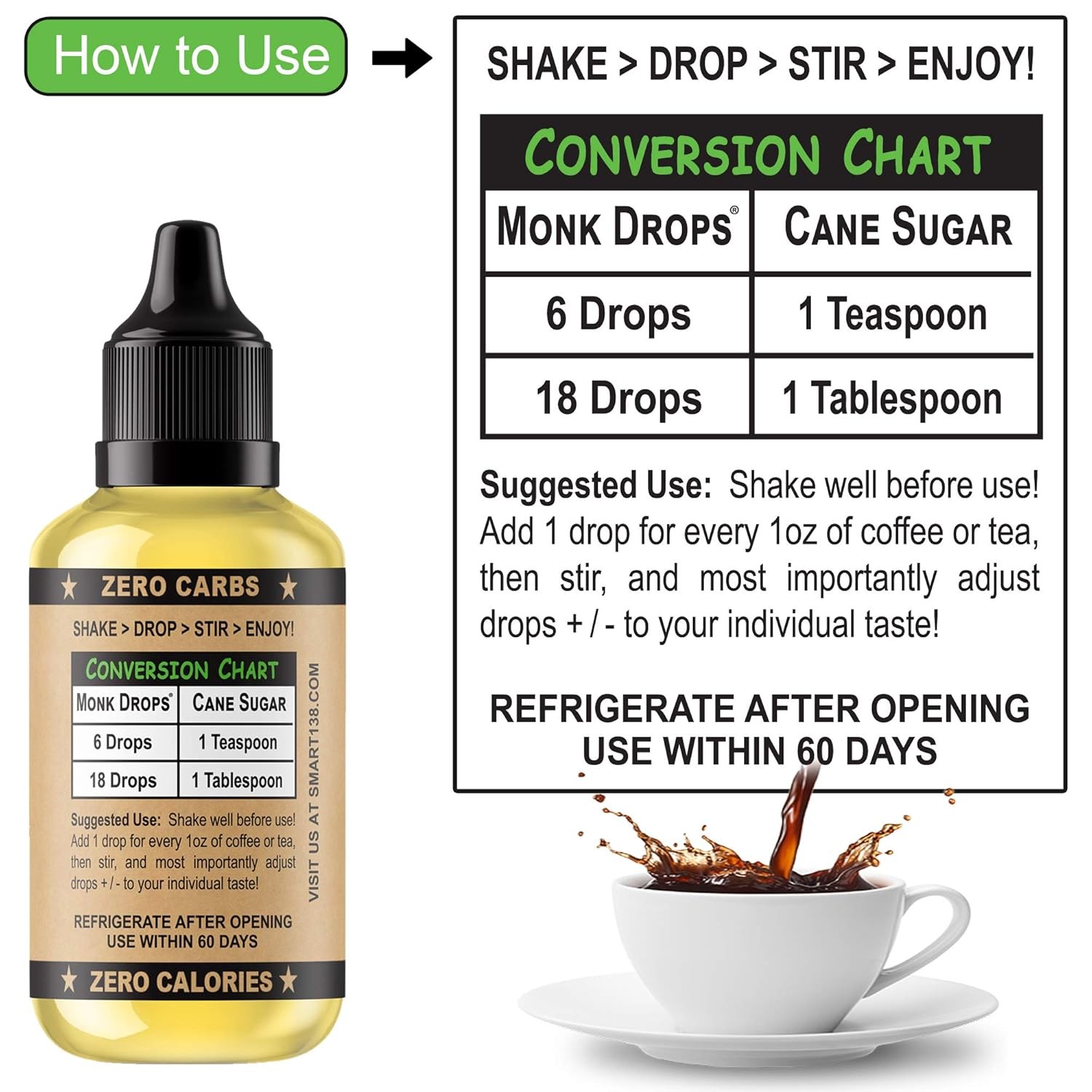 Monk Drops – 100% Monkfruit Liquid Sweetener, Zero 1.5 Fl Oz (Pack of 1)