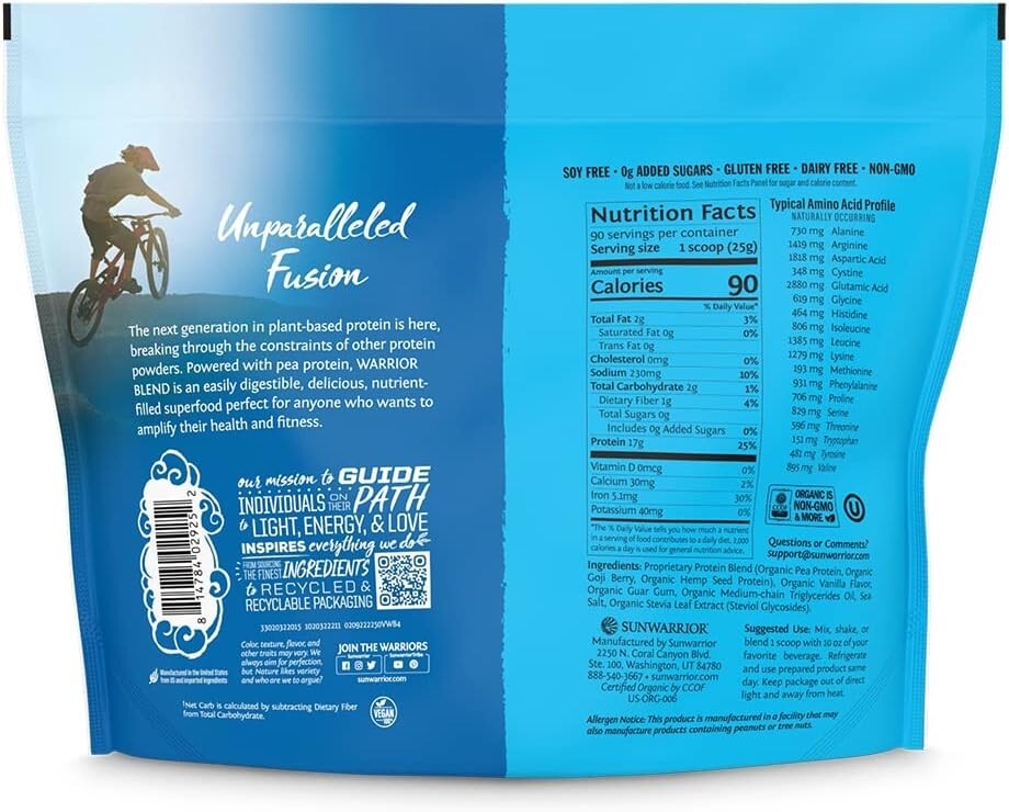 Sunwarrior Vegan Organic Protein Powder Plant-Based BCAA Amino Acids 4.96 lb