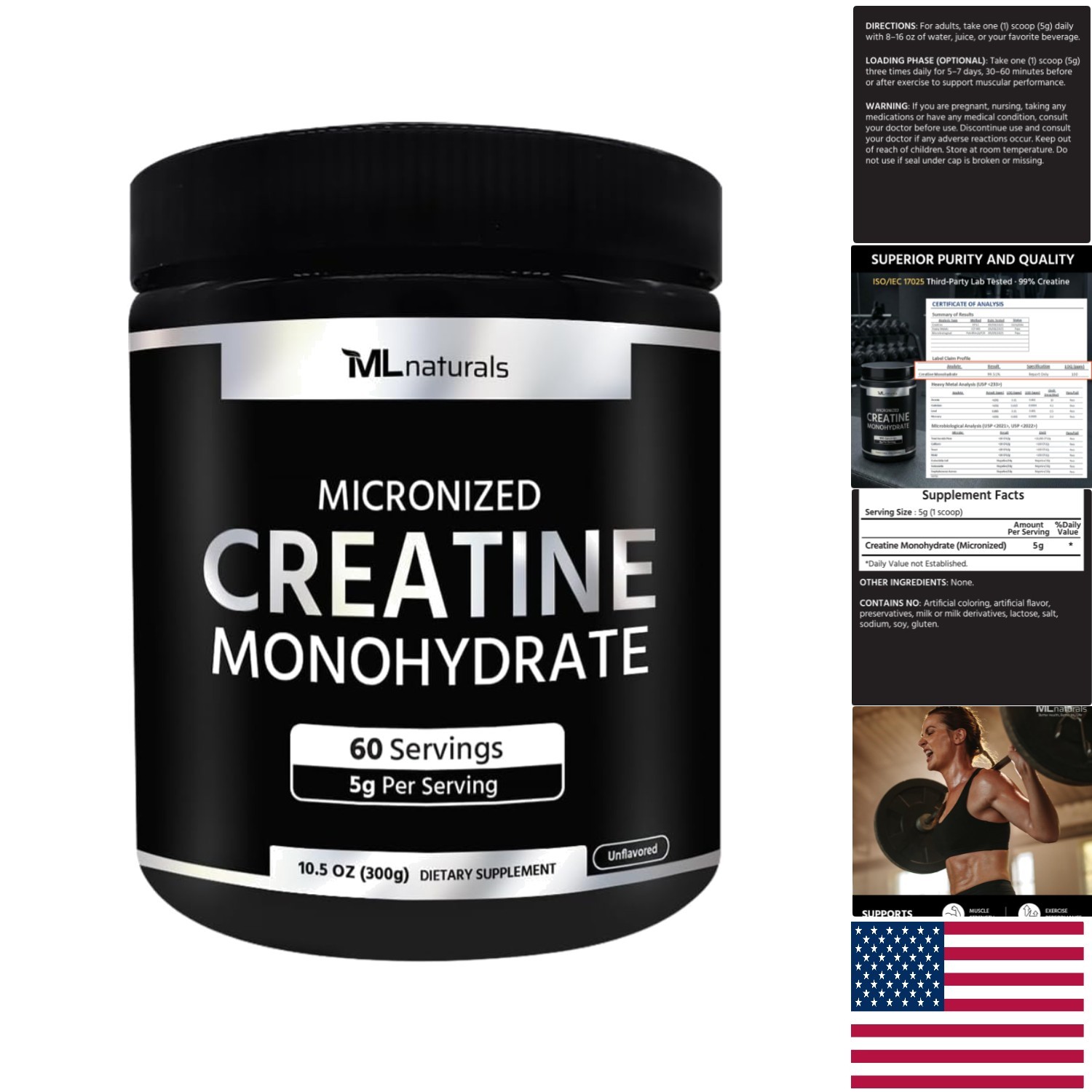 Third-Party Tested Micronized Creatine 300g, Supports Muscle Growth & Strength