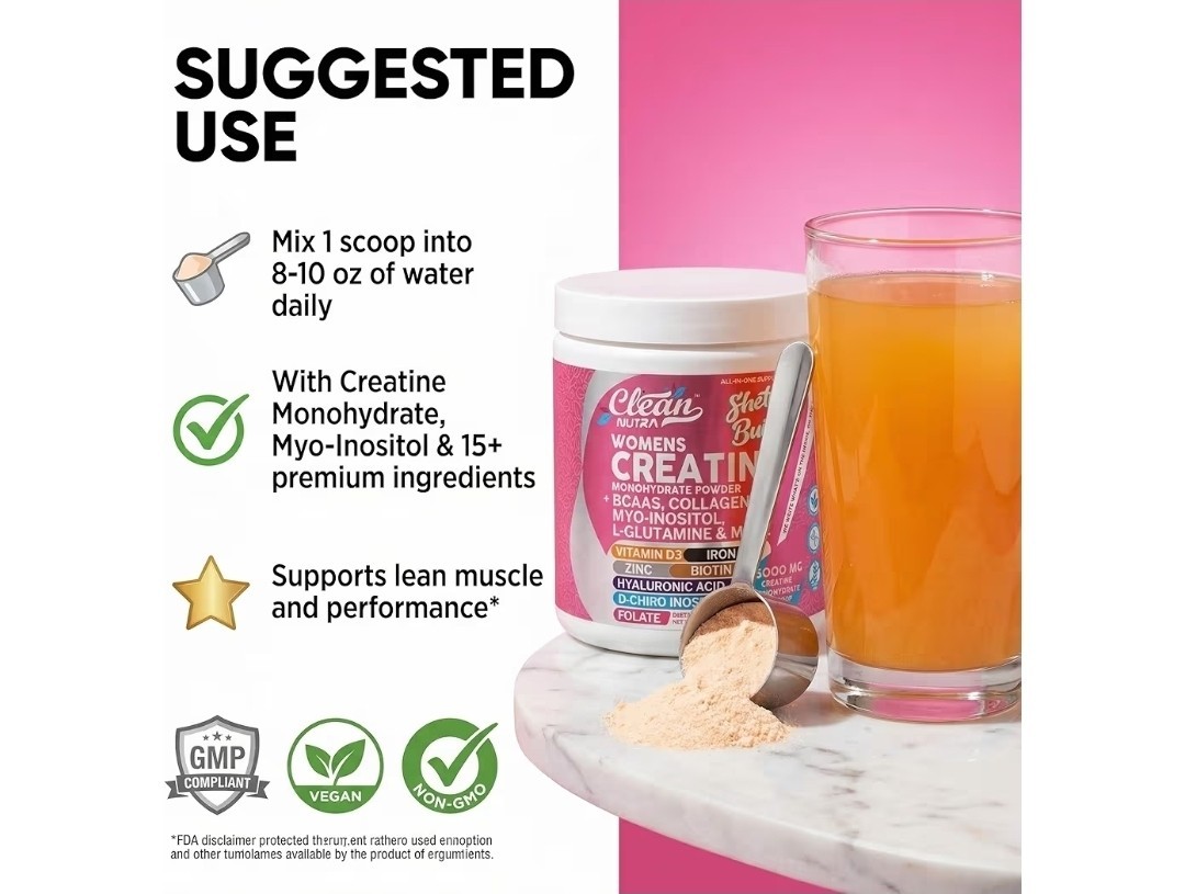 Clean Nutra Women’s Creatine Powder + BCAAs Collagen Tropical Orange 9.48oz