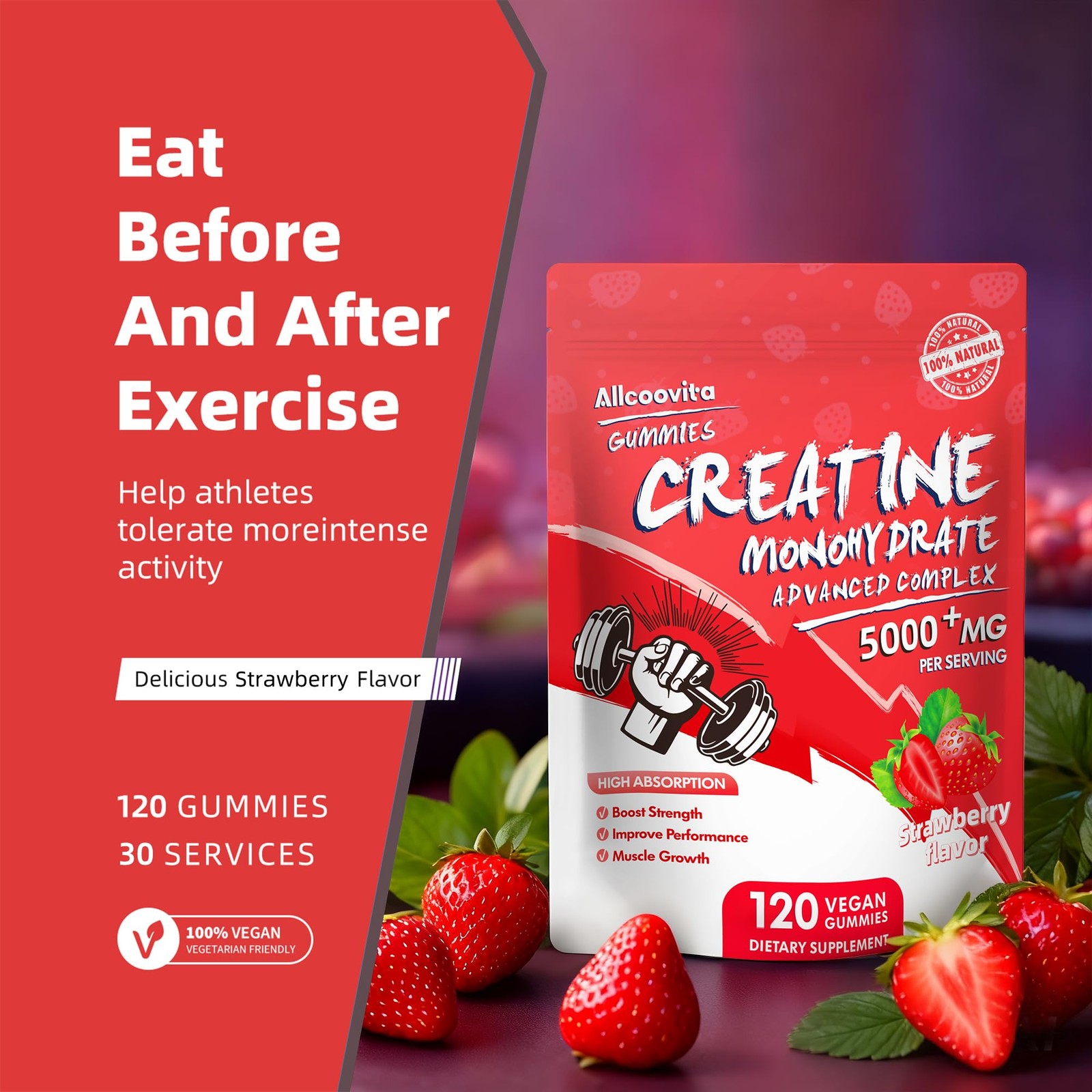 NSF Certified Creatine Gummy – Creatine Monohydrate Gummies 5000mg for Men & …