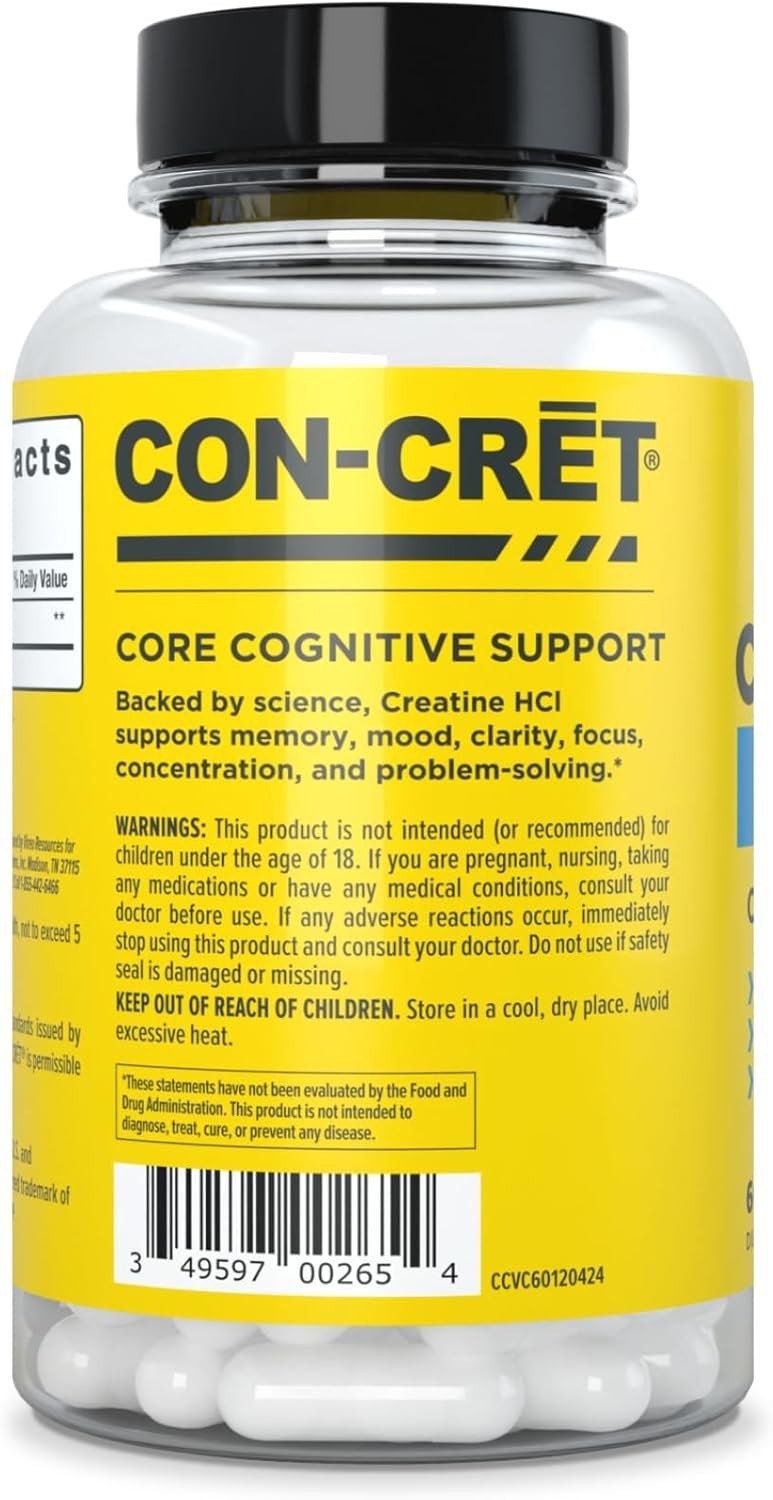 CON-CRET Creatine HCl Capsules | Supports Muscle Cognitive & Immune Health 60ct.