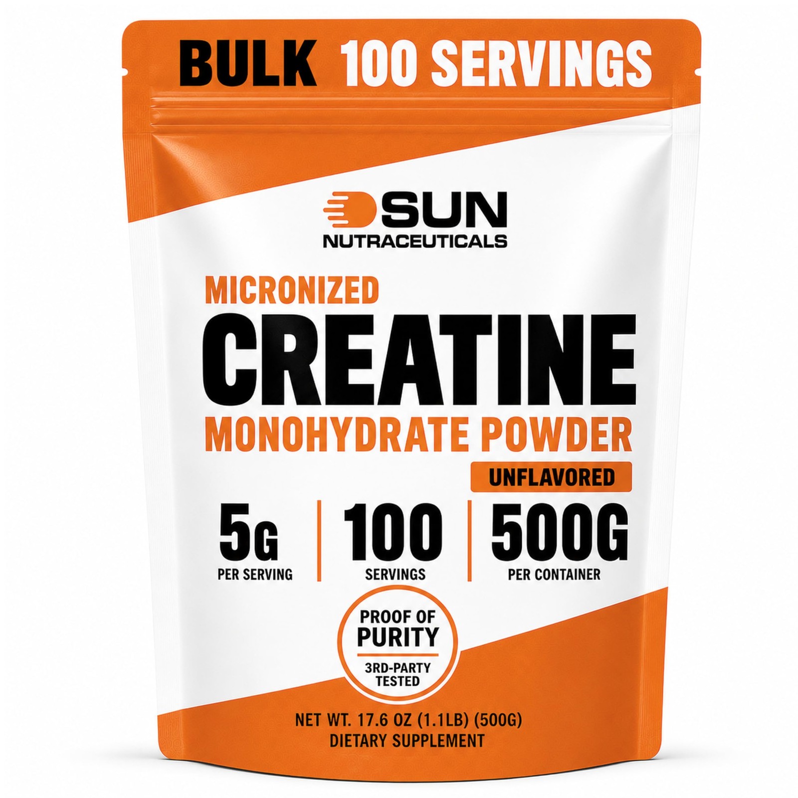 Micronized Creatine Monohydrate Powder 500g (1.1lbs,100 Servings) – Bulk Crea…
