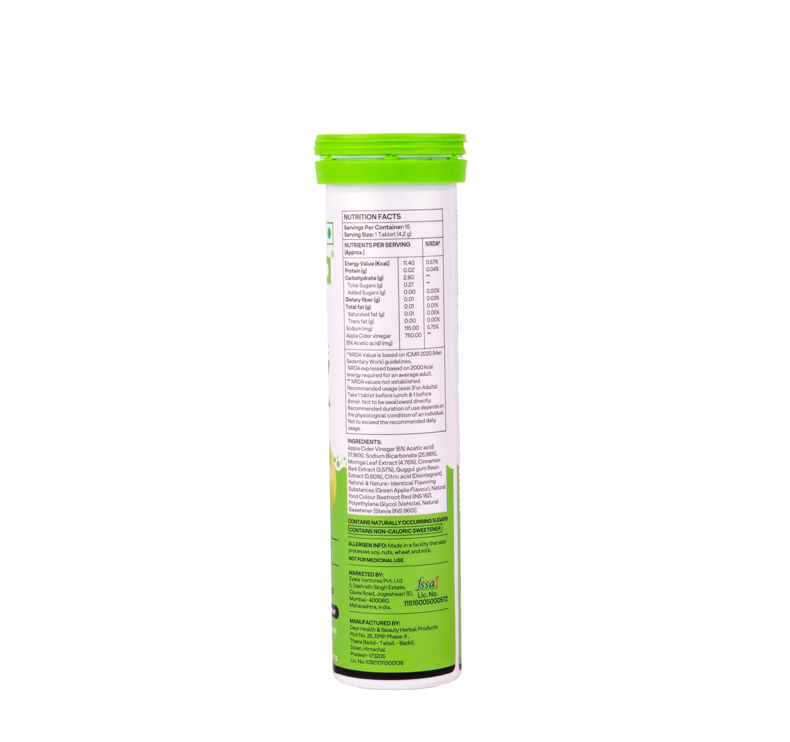OZiva ACV Moringa Effervescent Green Apple Pack of 4