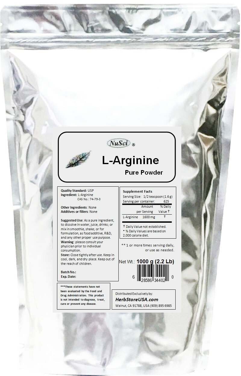 NuSci Pure L-Arginine Powder 1000g (2.2LB) Muscle Mass Nitric Oxide energy