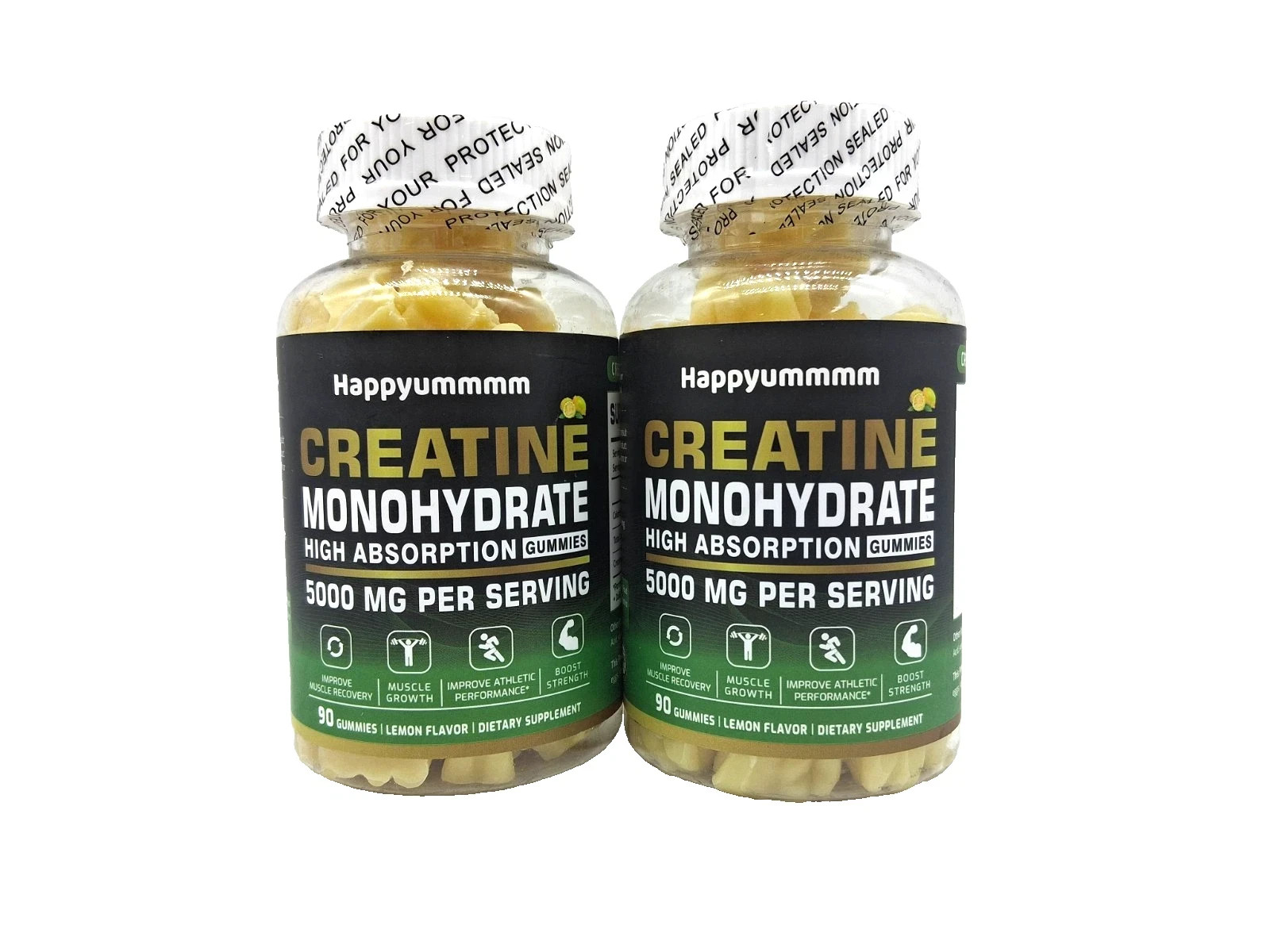 2x Happyummmm Creatine Monohydrate 5000MG 180Ct Gummies, Lemon Flavor