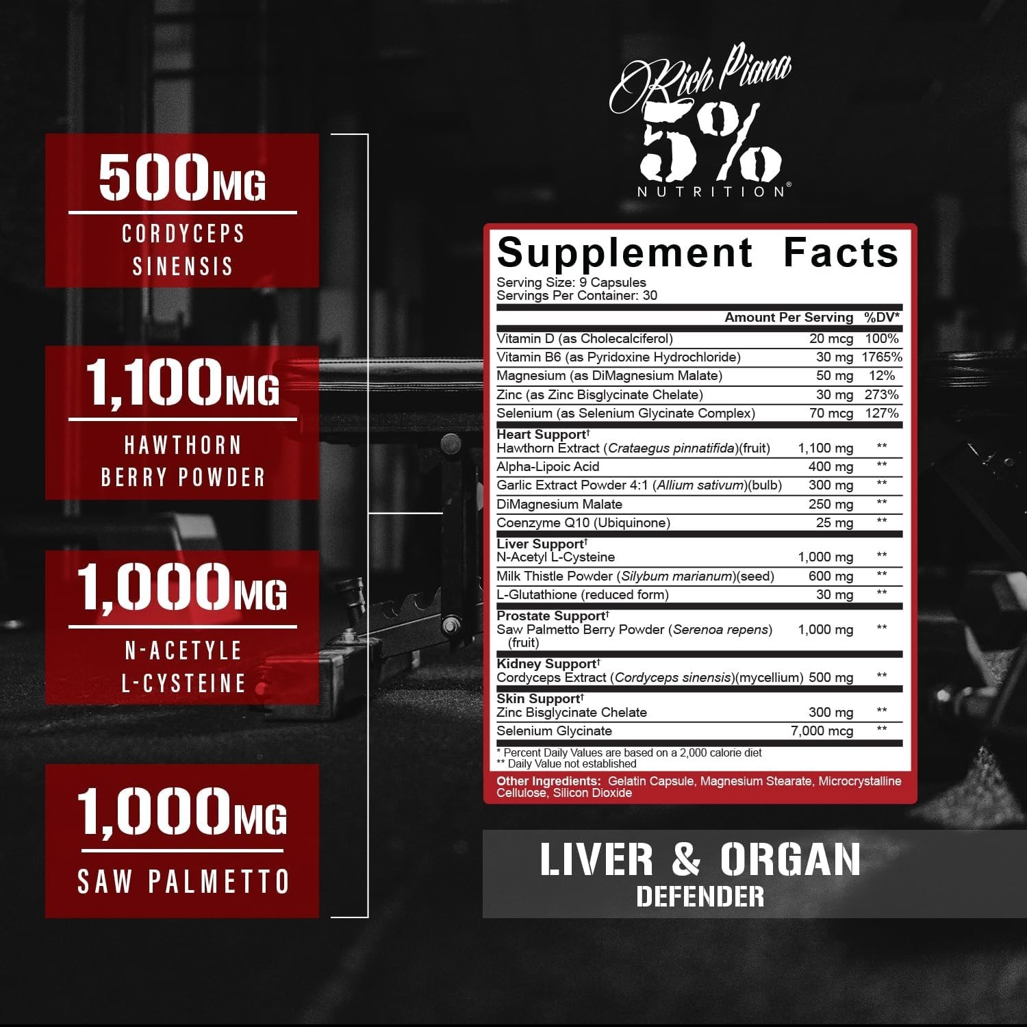 5% Nutrition Rich Piana Liver & Organ Defender Cycle Support Plus NAC – 270 Caps