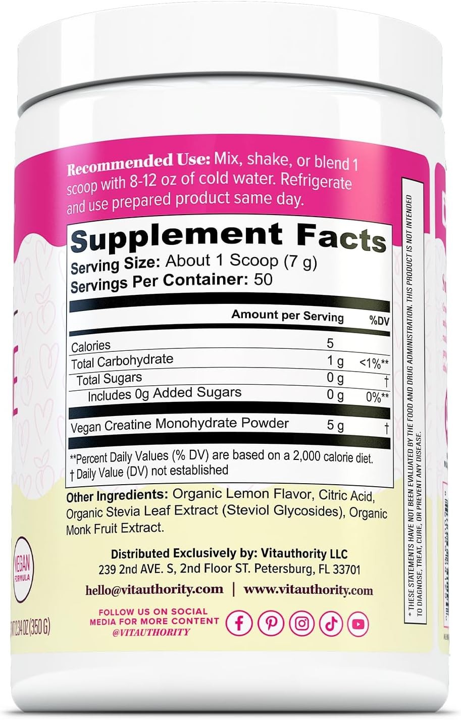 Vitauthority Women’s Micronized Creatine Monohydrate Powder ~ LEMONADE FLAVOR