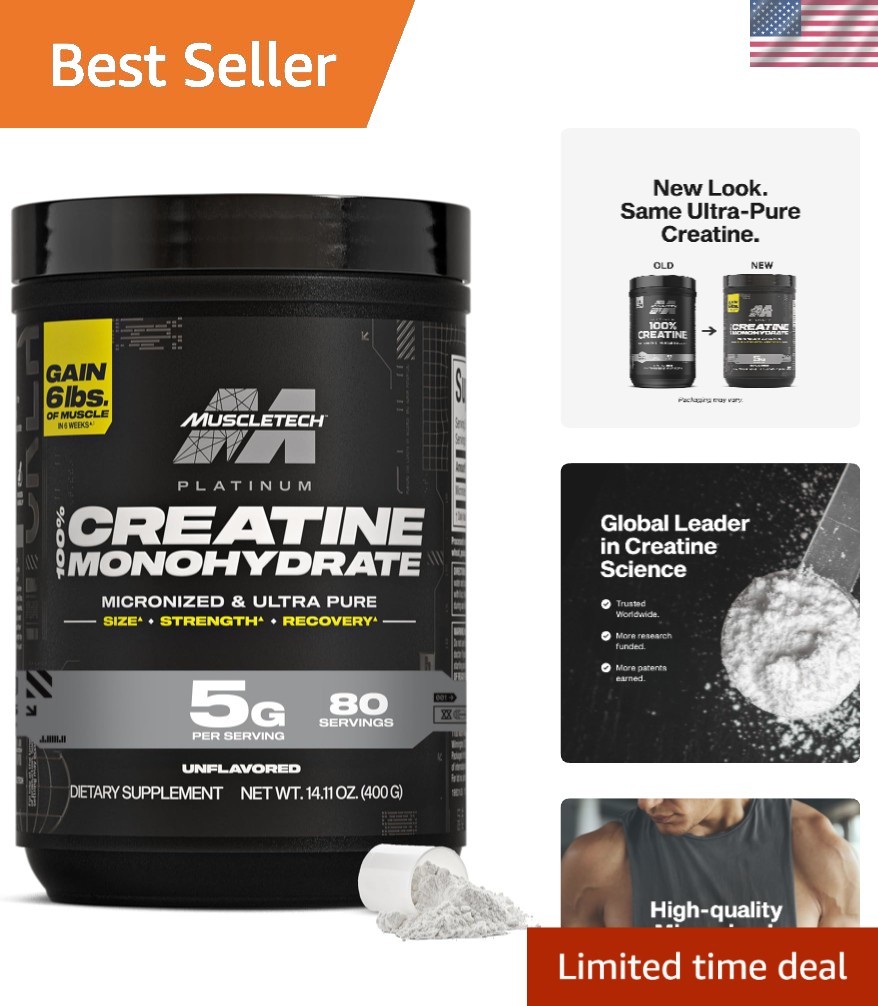Platinum Pure Creatine Monohydrate – 80 Servings, Unflavored Muscle Builder