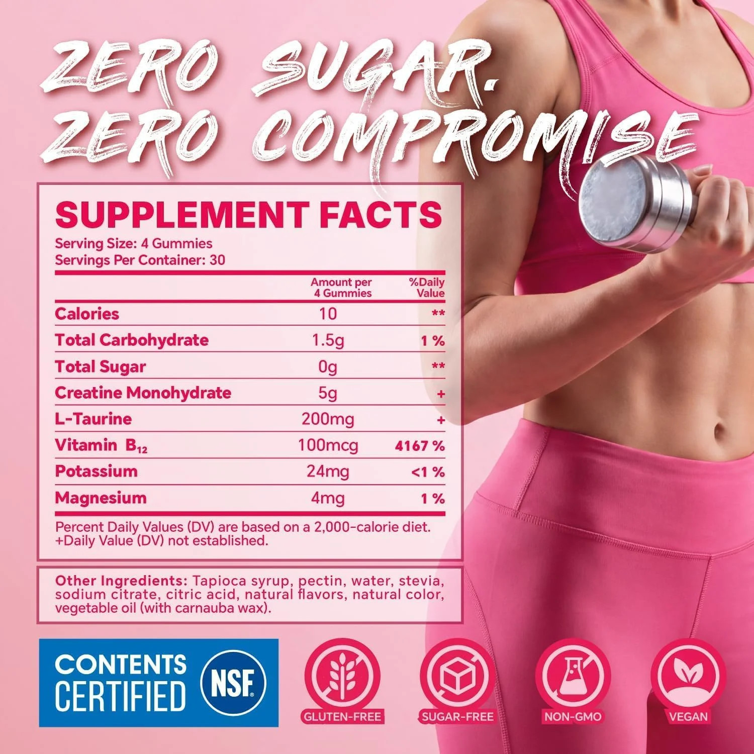 Creatine Monohydrate Gummies 5000mg for Women & Men, Strawberry, 120 Count | NSF