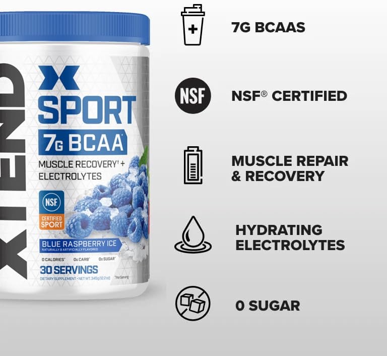 XTEND Sport BCAA Powder Blue 12.2 Ounce (Pack of 1), Raspberry Ice