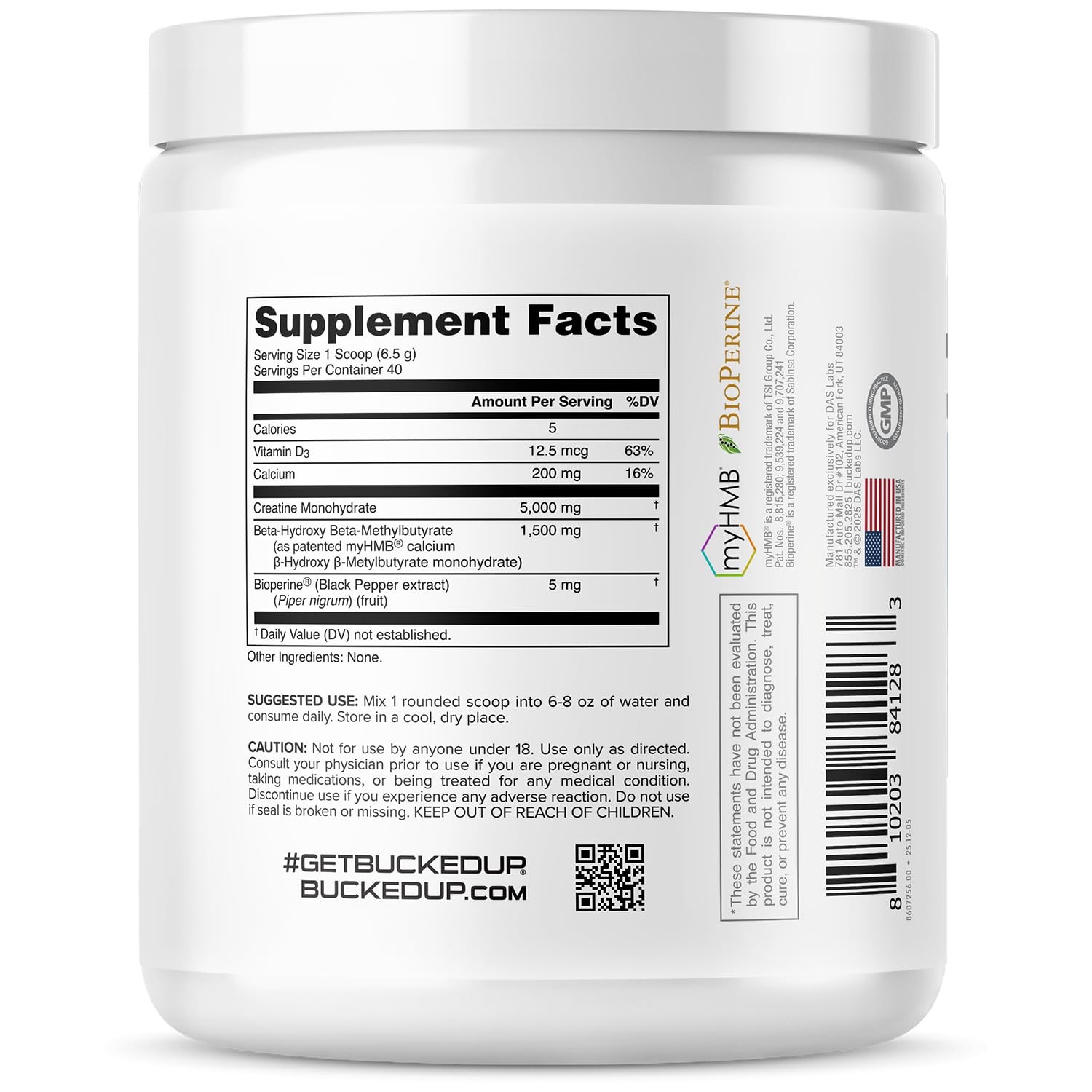Creatine HMB 40 Servings Unflavored | 5g Creatine Monohydrate with 1.5g myHMB…