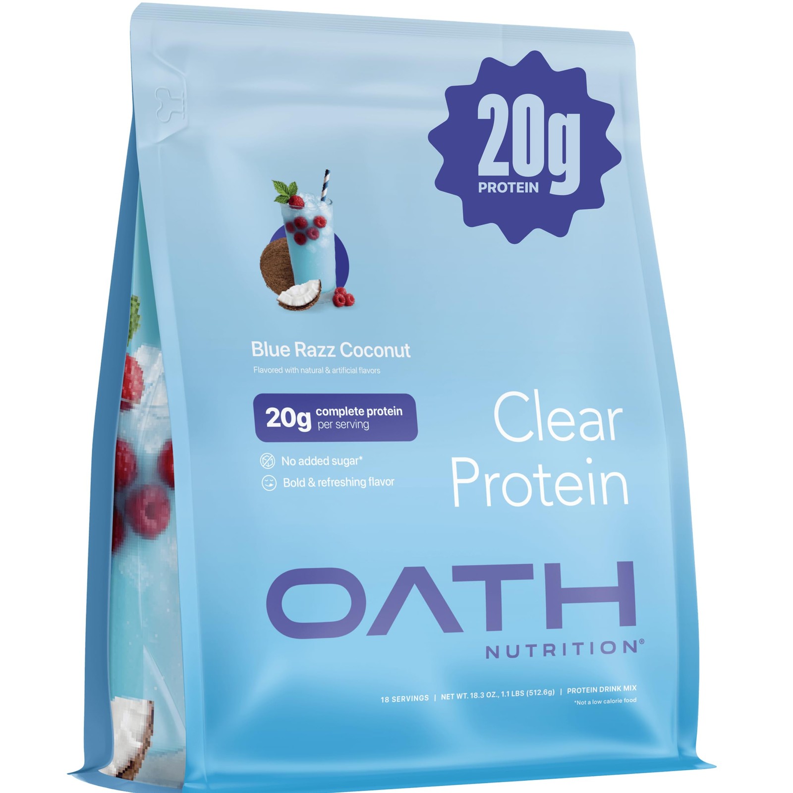 Clear Whey Isolate Protein Powder, Blue Razz Coconut, 20g Complete Protein