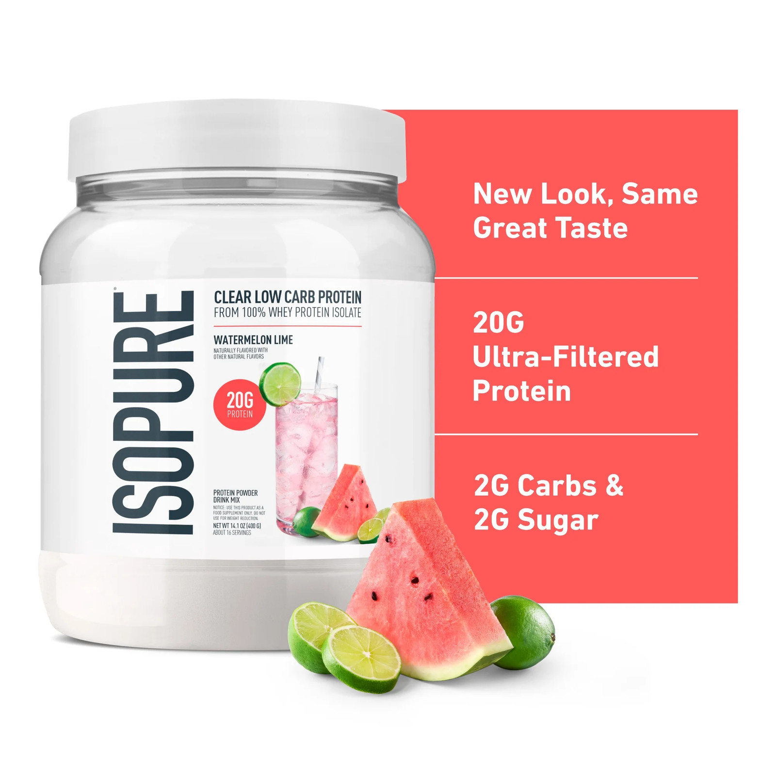 Isopure Clear Low Carb Whey Protein Powder, Watermelon Lime, 20g