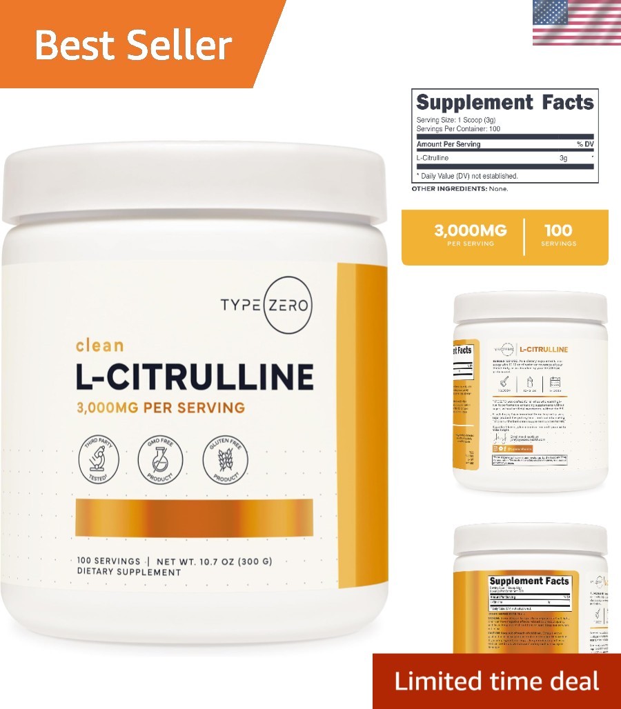 High-Quality L-Citrulline Base Powder – 3,000mg, Gluten-Free, 100 Servings