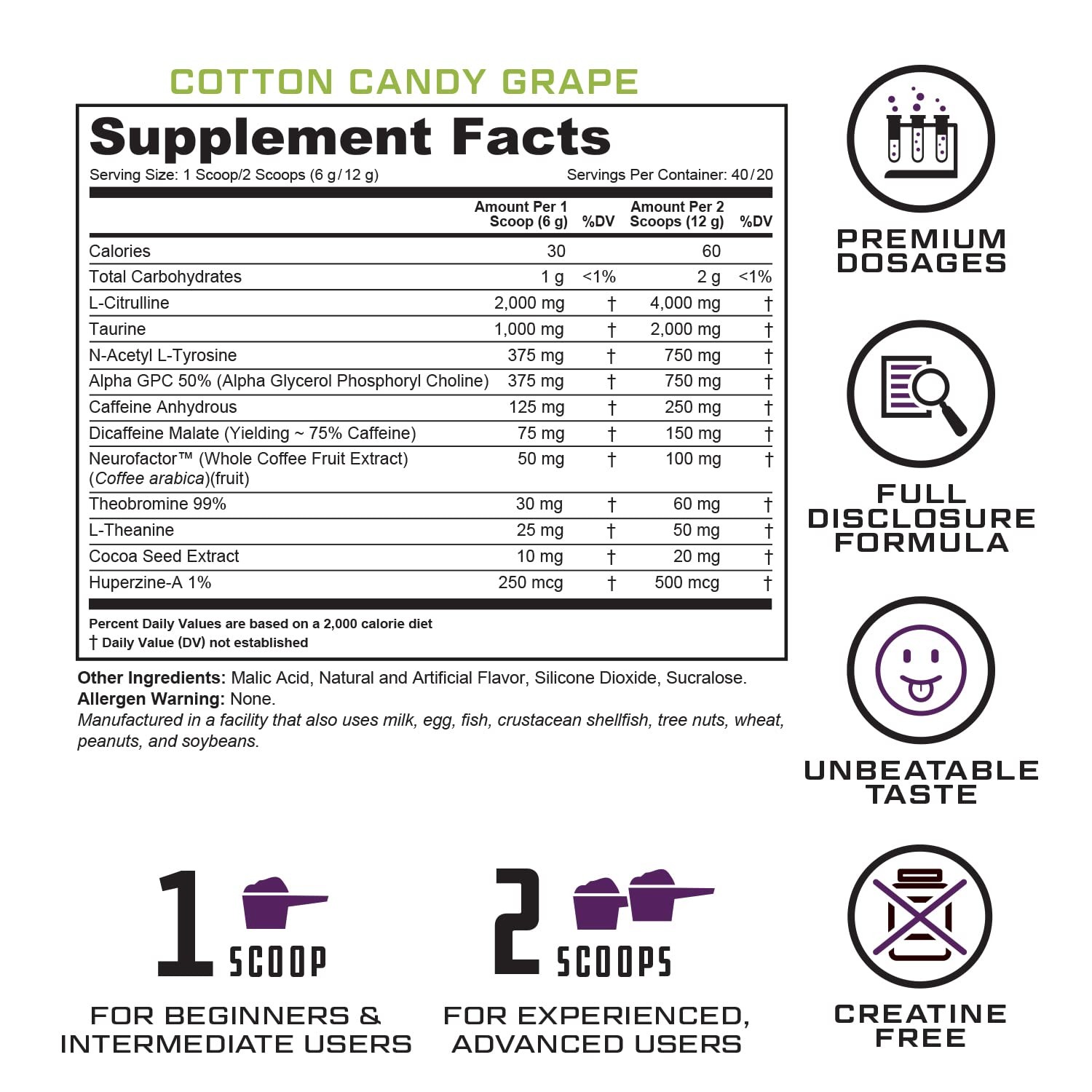 Prevail Pre Workout Powder w/ Nootropics for Men & Women, Focus, Energy, L-Citru