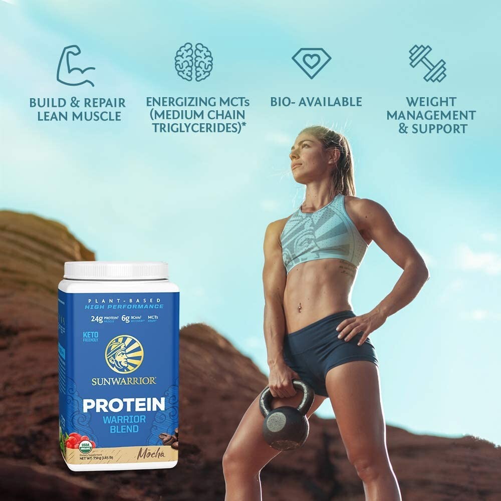 Sunwarrior Warrior Blend Plant-Based Raw Vegan Protein Powder, Mocha, 1.65 lbs