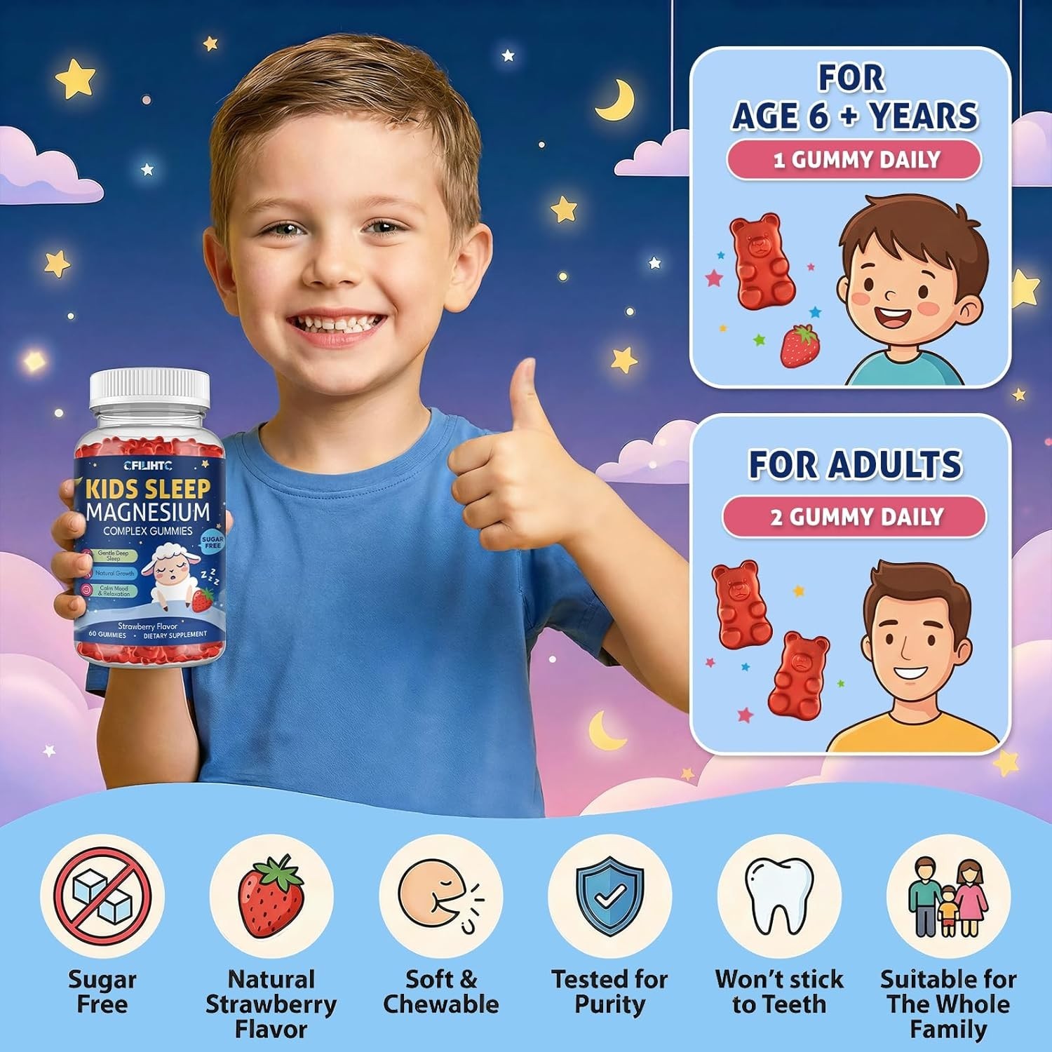 Magnesium Gummies for Kids, Magnesium Glycinate Gummies with Chamomile, Lemon