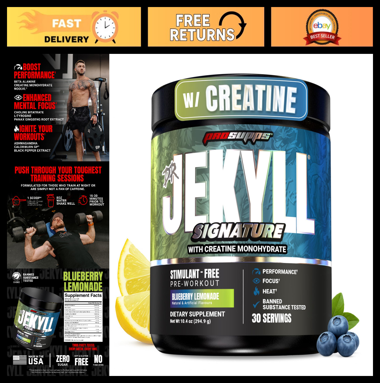 Stim-Free Pre Workout Powder with Creatine | Focus & Endurance Boost | 30 Servin