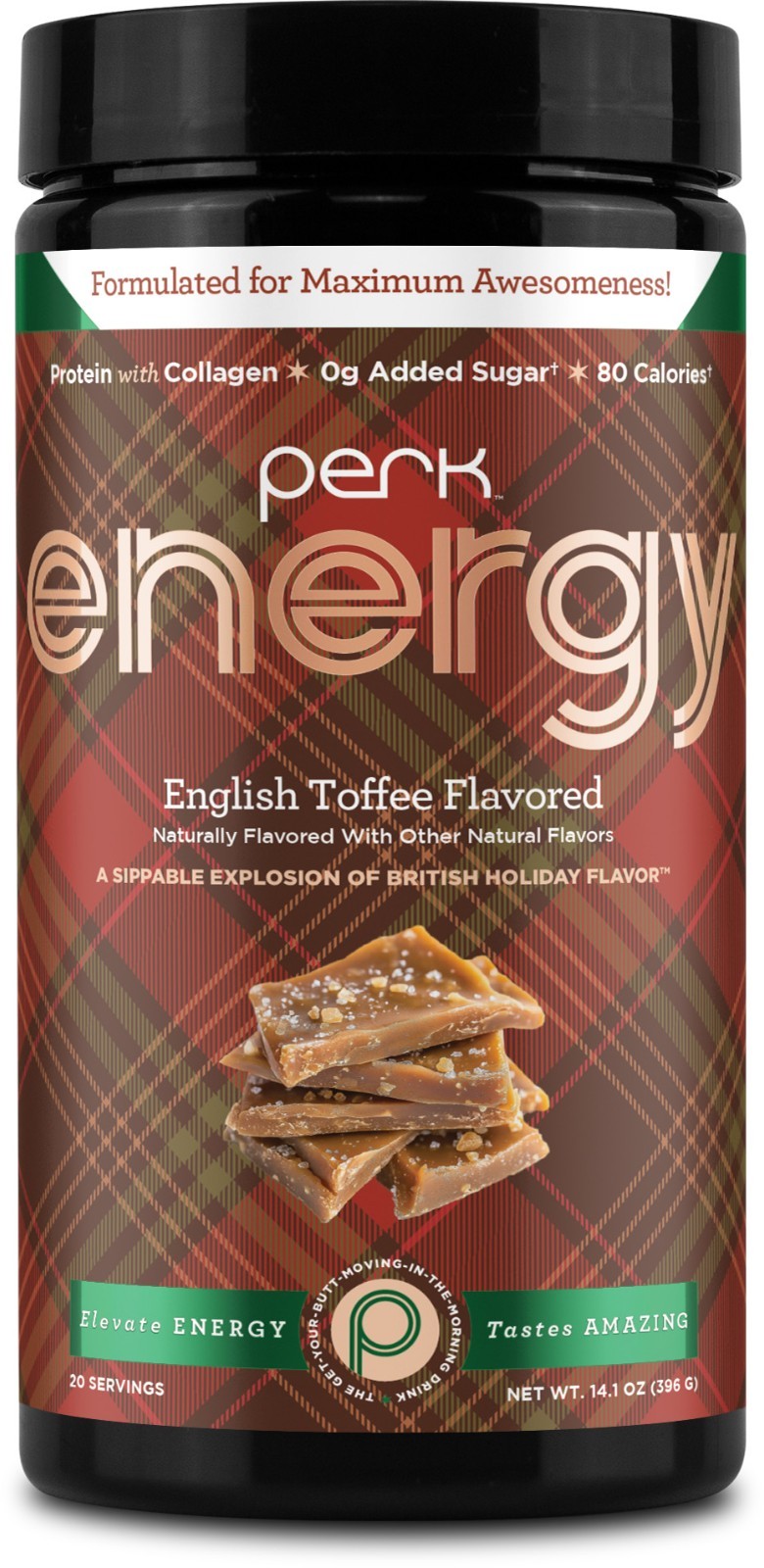 Perk Energy Original Drink Mix (English Toffee) Holiday Edition – 100mg Caffeine