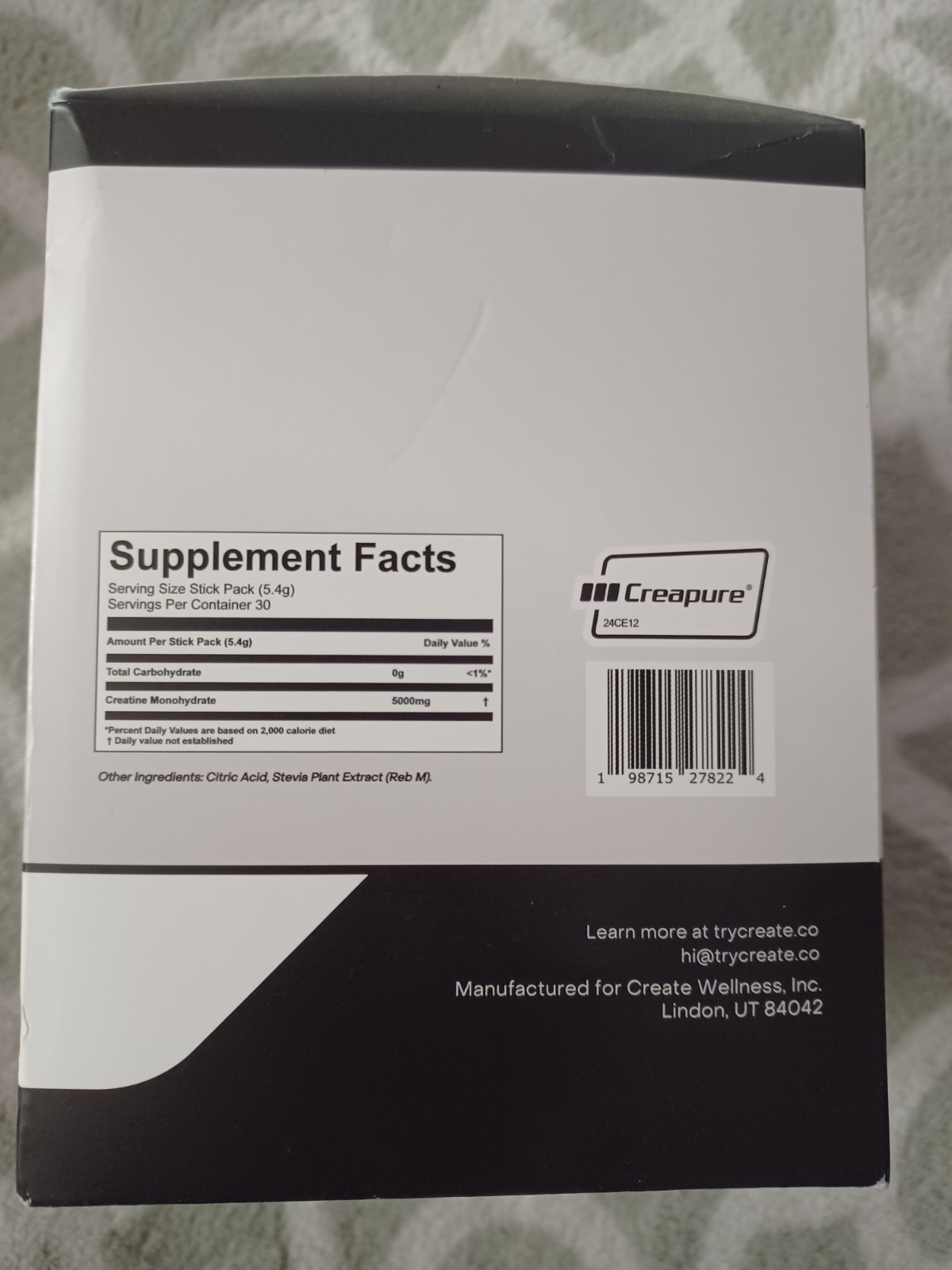 Create Single Serve Creatine Monohydrate Powder – 30 Pack, 5.4g ea. Exp. 08/27