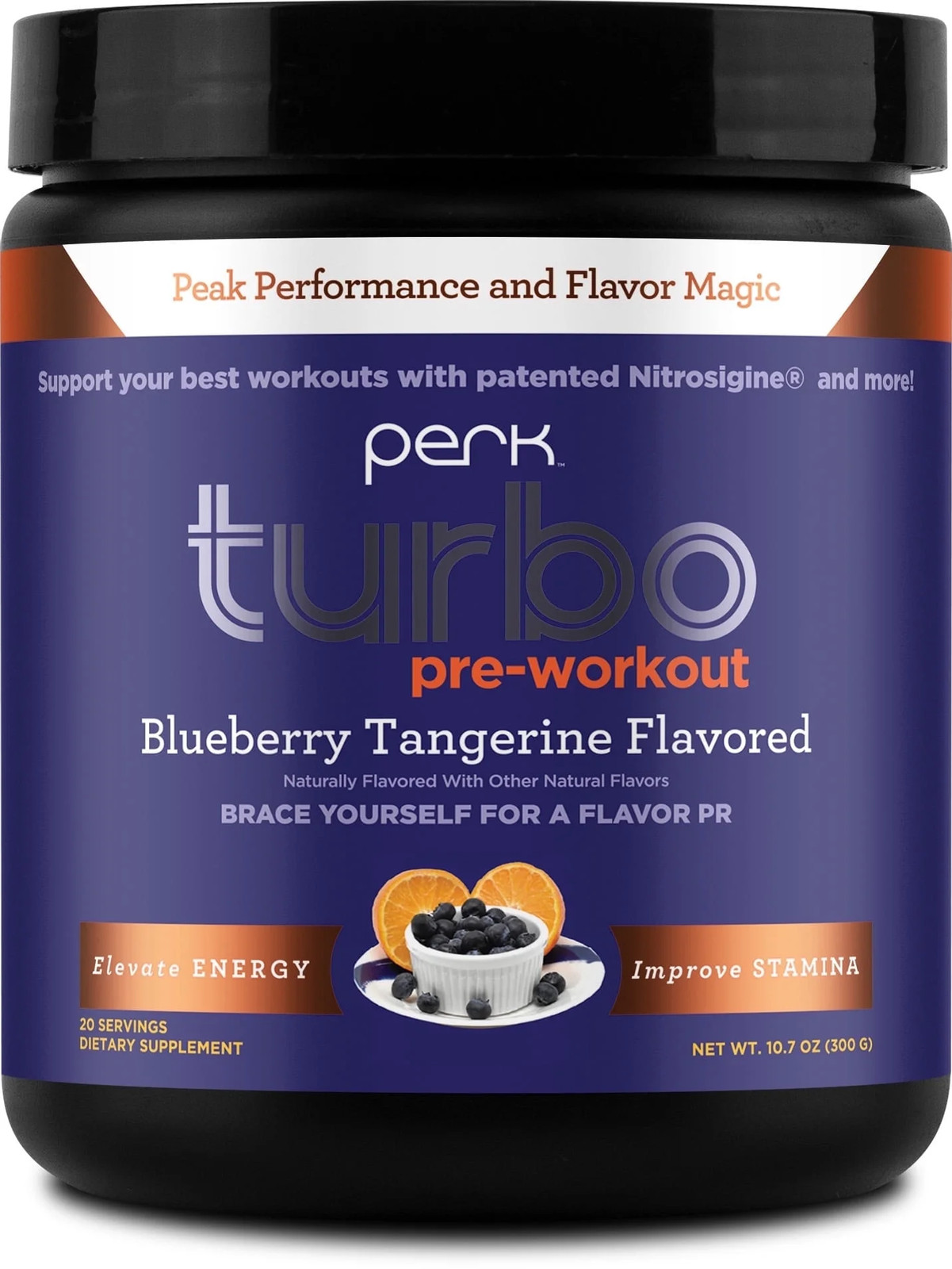 Turbo Pre-Workout Powder (Blueberry Tangerine) 20 Servings – 125Mg of Caffeine w