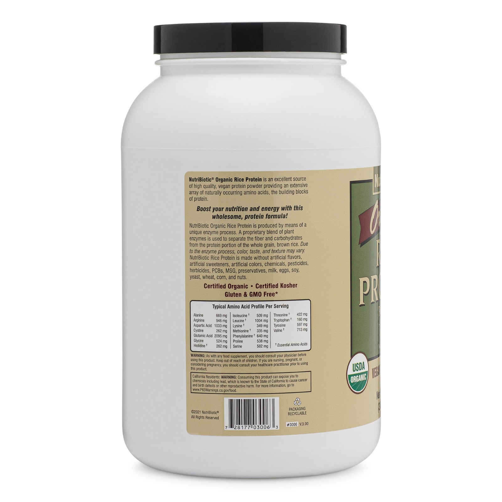 NutriBiotic Organic Rice Protein, Vanilla Protein Powder 3 Lb (1.36 Kg)