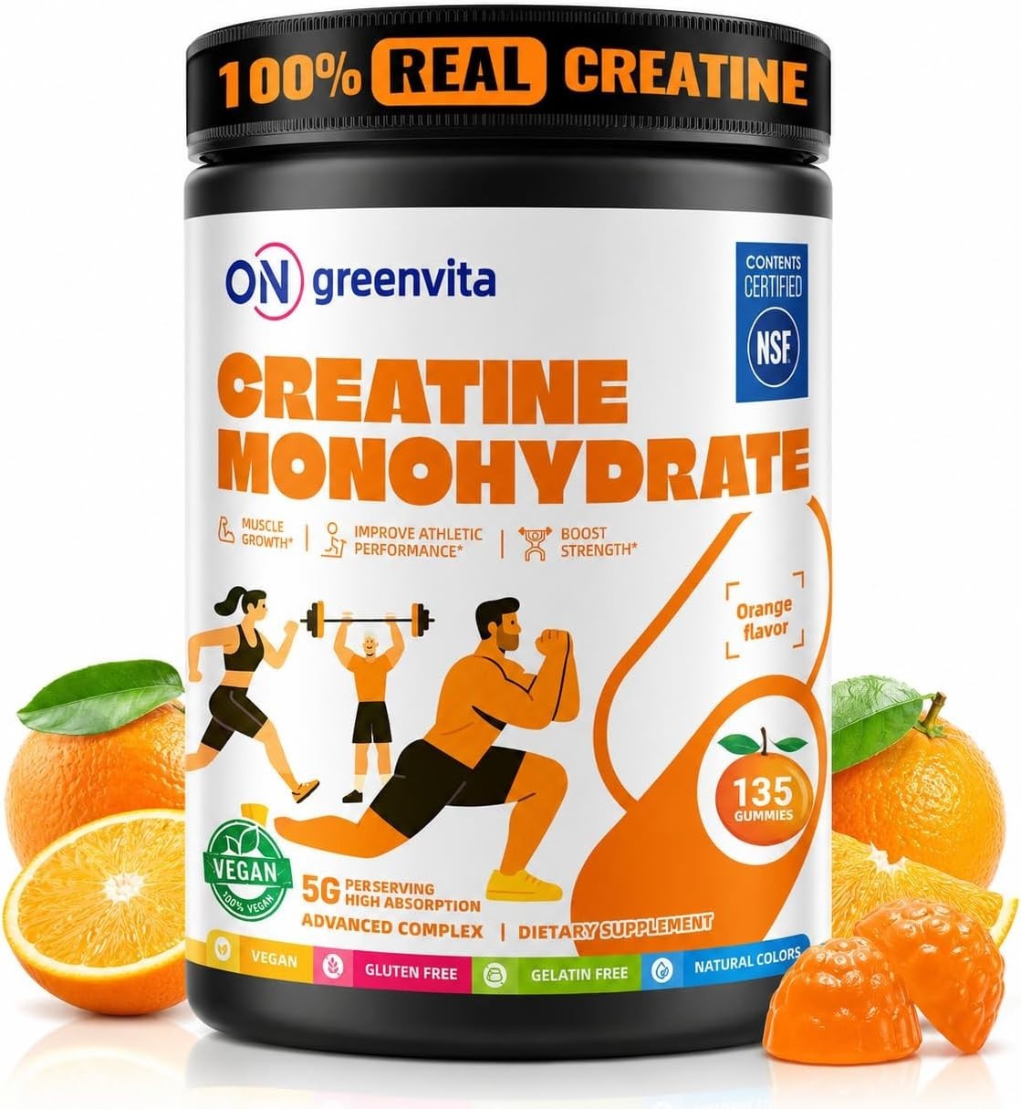 Creatine Monohydrate Gummies, NSF Certified Creatine Gummy, 5g Dose for Men & Wo
