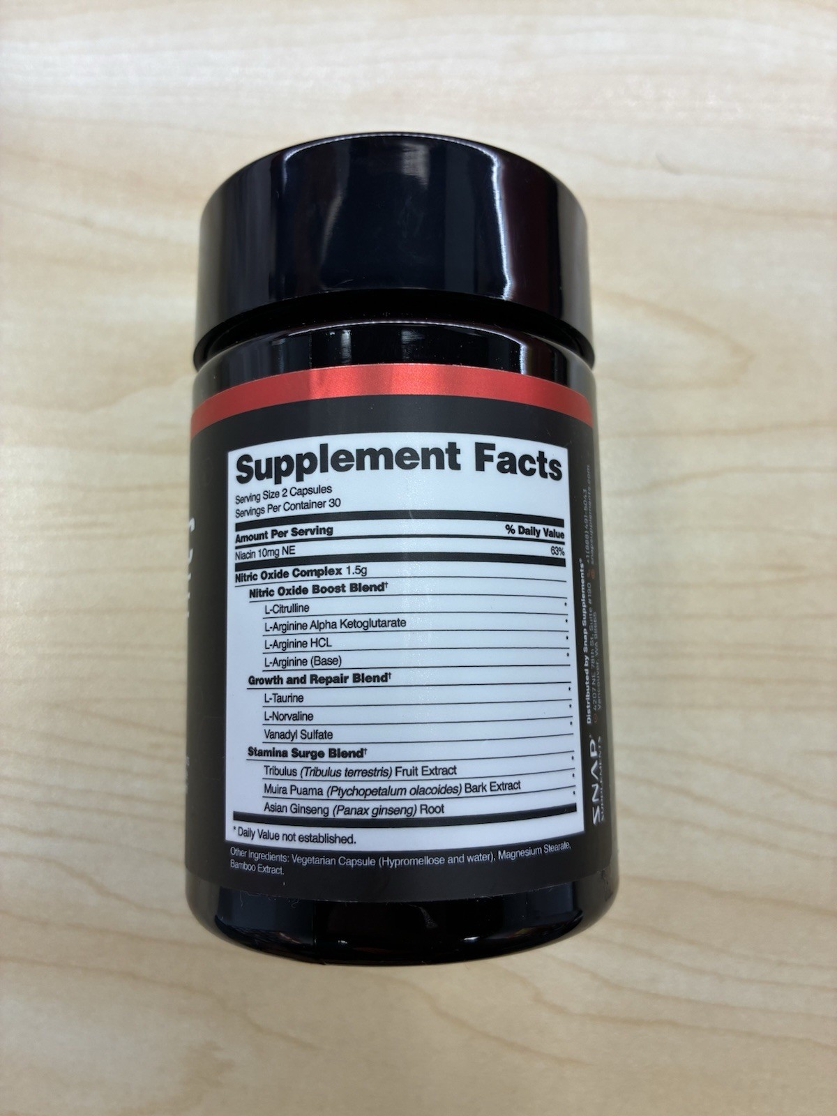 SNAP Nitric Oxide Booster 1500mg L-Arginine L-Citrulline Clean Label Certified
