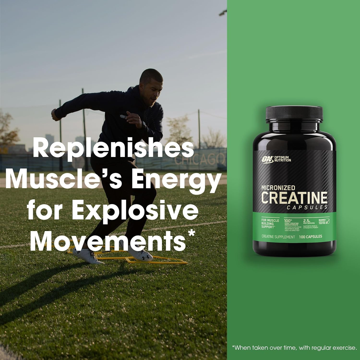 Optimum Nutrition Creatine Monohydrate Capsules, 2500mg, Keto Friendly, 100 Caps