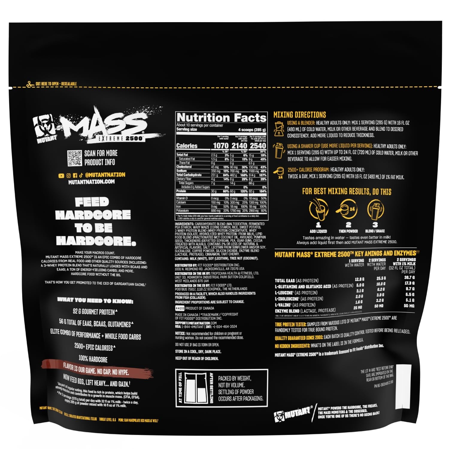 Mutant Mass Extreme Gainer Whey Protein Powder Triple Chocolate 6 lb