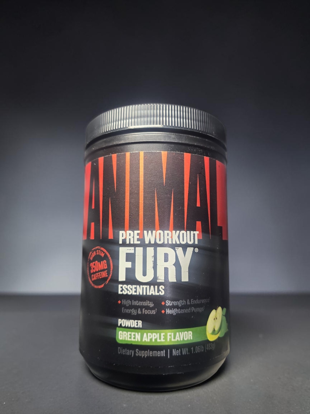 Animal Pre Workout Fury Essentials Green Apple 483g — 350mg Caffeine — New Seale